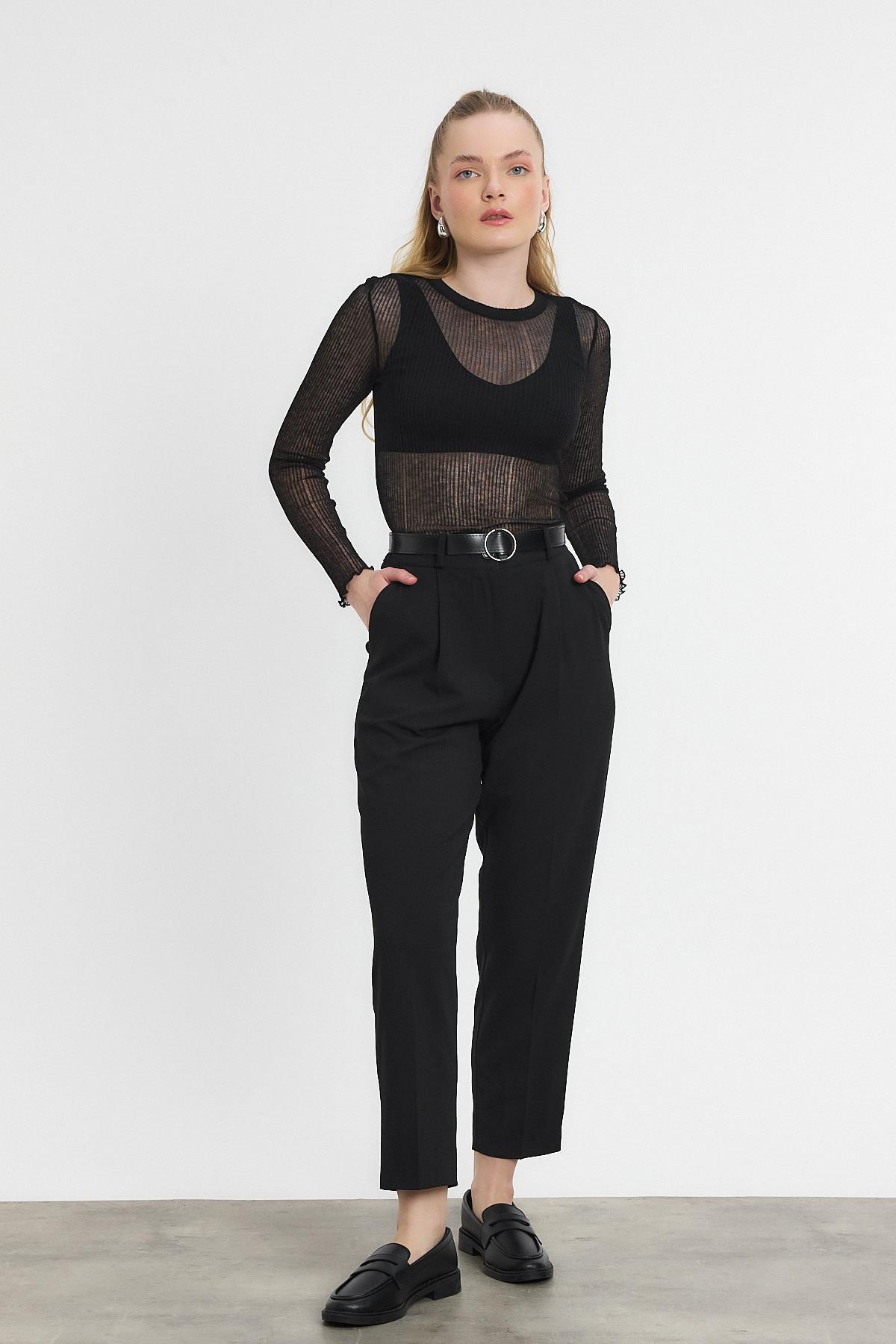 Siyah Kemer Detay Pantolon 3965 - 6