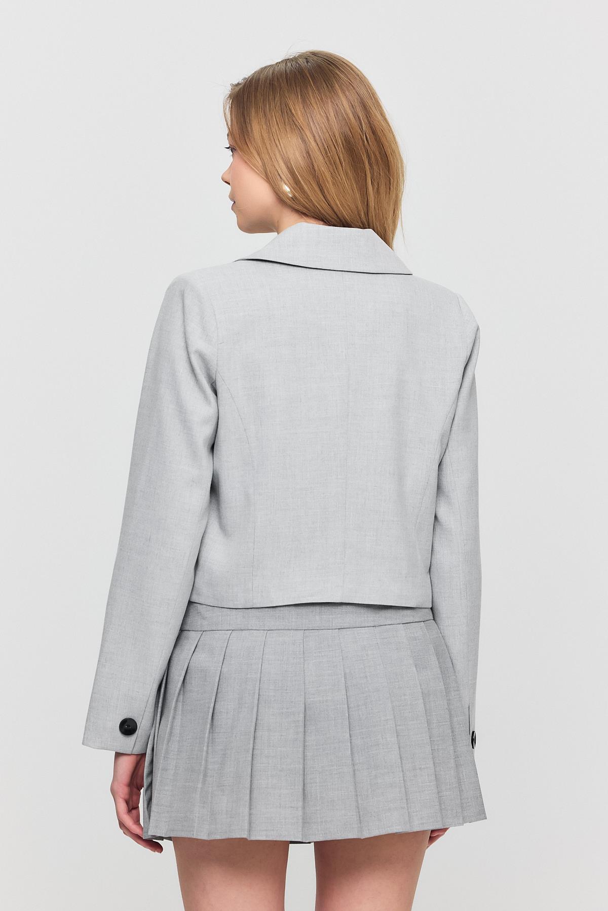 3969 Crop Astarlı Blazer Ceket Açık Gri - RAYS