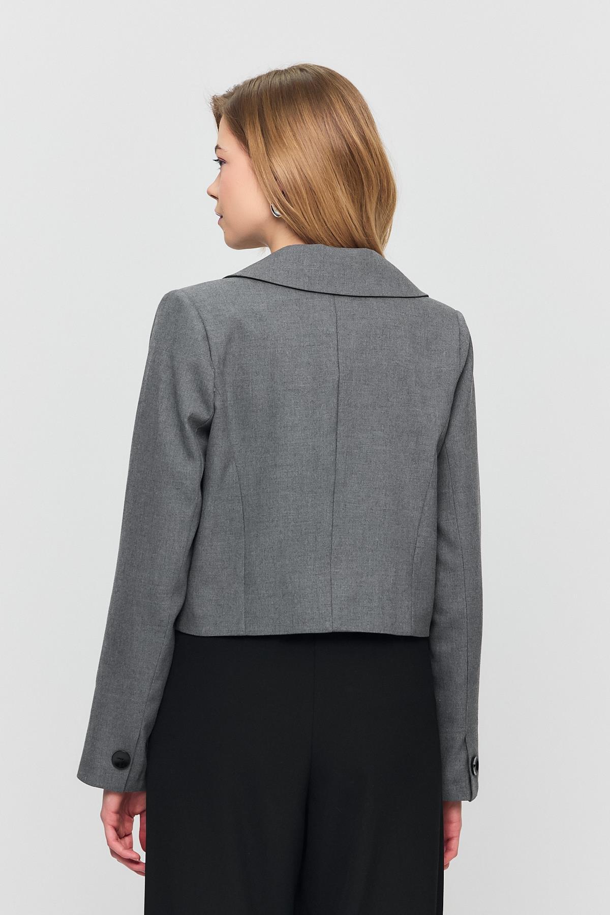 3969 Crop Astarlı Blazer Ceket Gri - 5