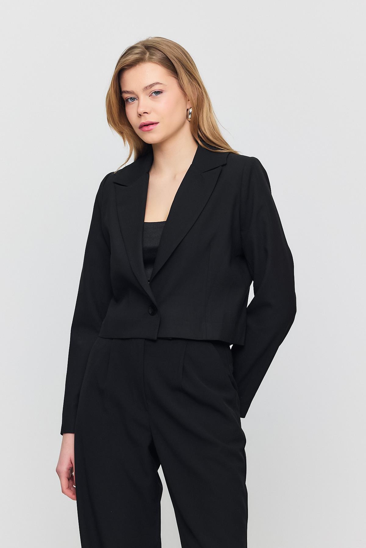 3969 Crop Astarlı Blazer Ceket Siyah - 8