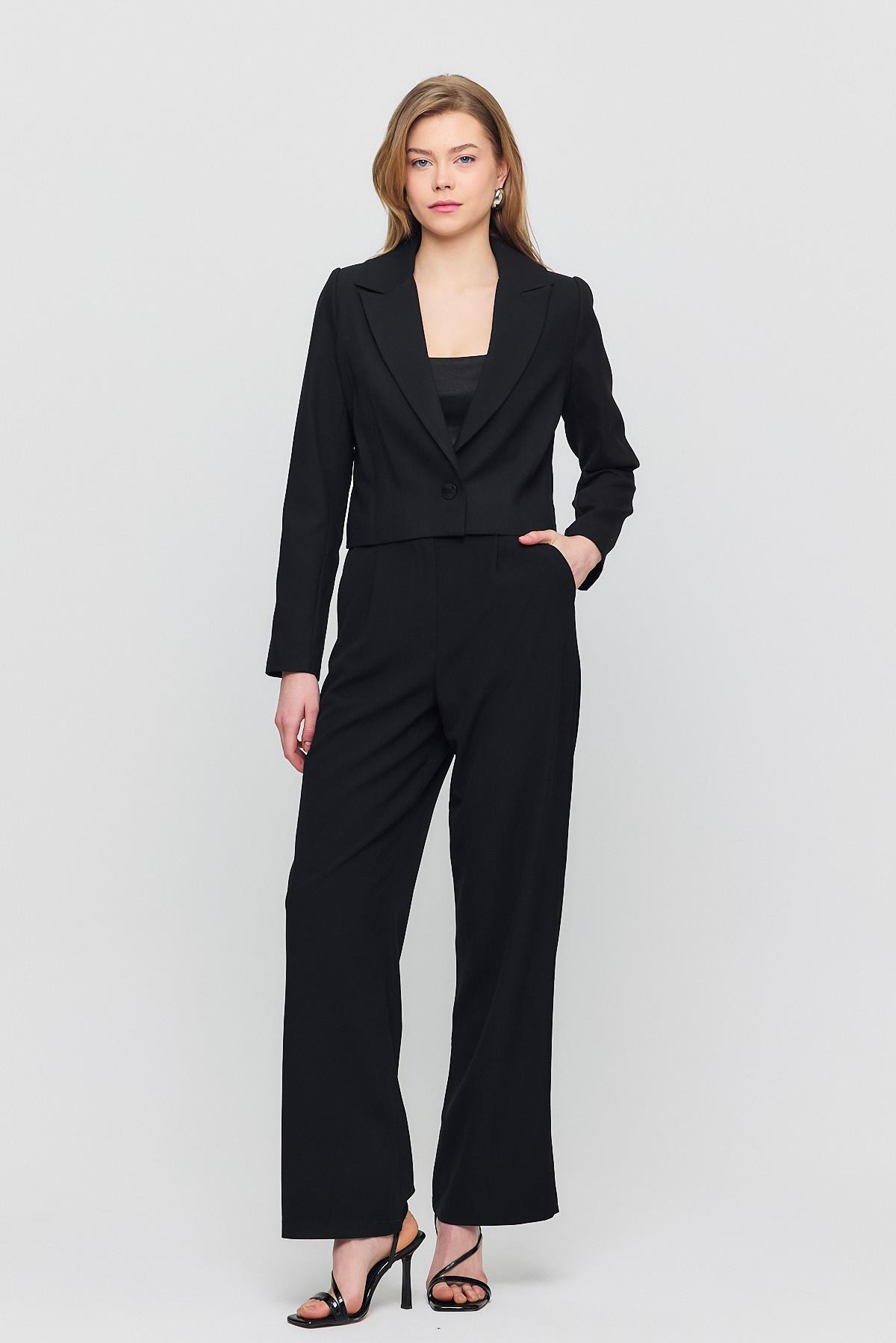 3969 Crop Astarlı Blazer Ceket Siyah - 3