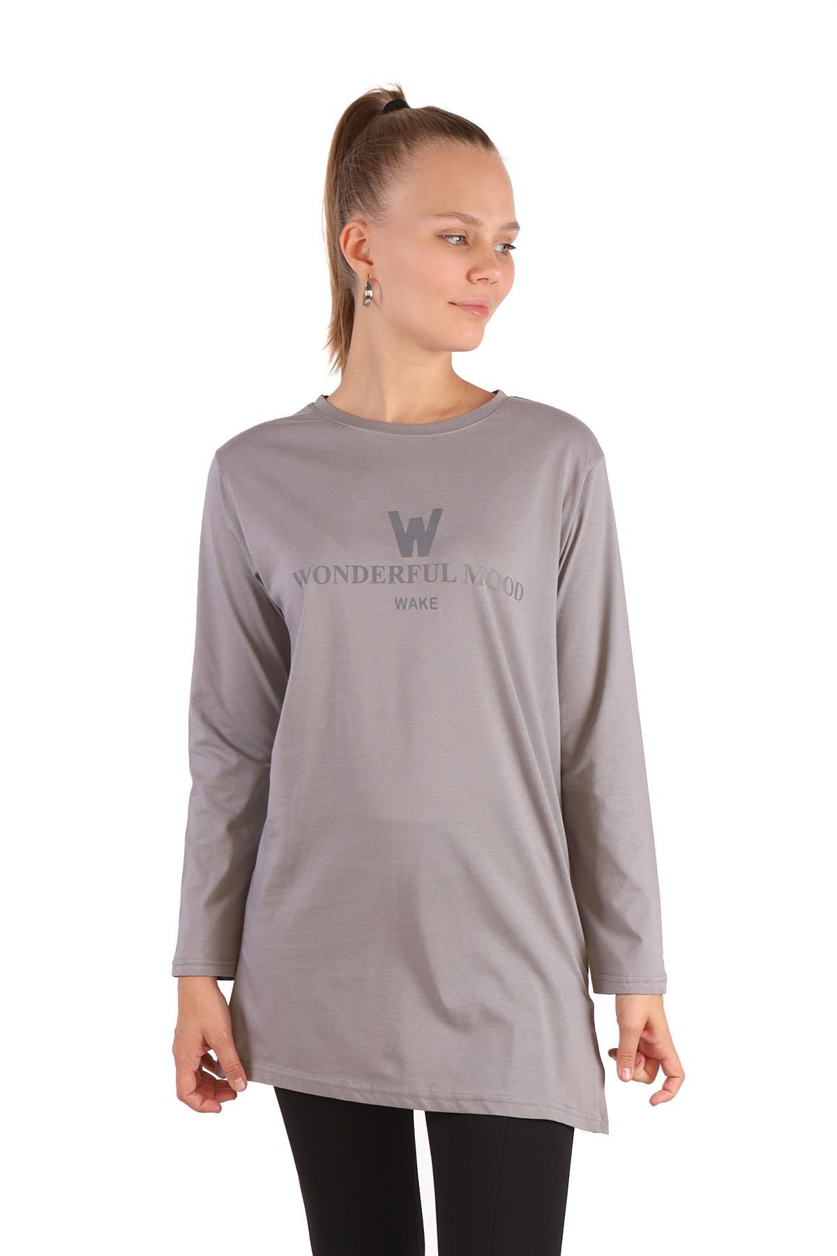 Gri WonderFul Baskılı Uzun Kol Tunik 3981 - 2