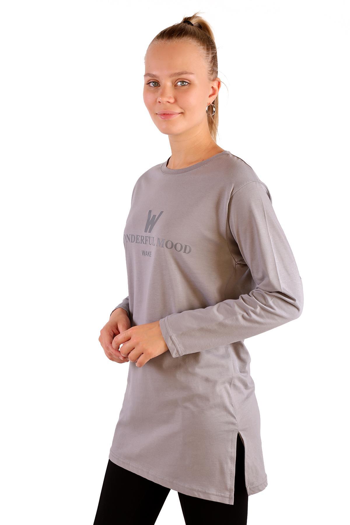 Gri WonderFul Baskılı Uzun Kol Tunik 3981 - 3