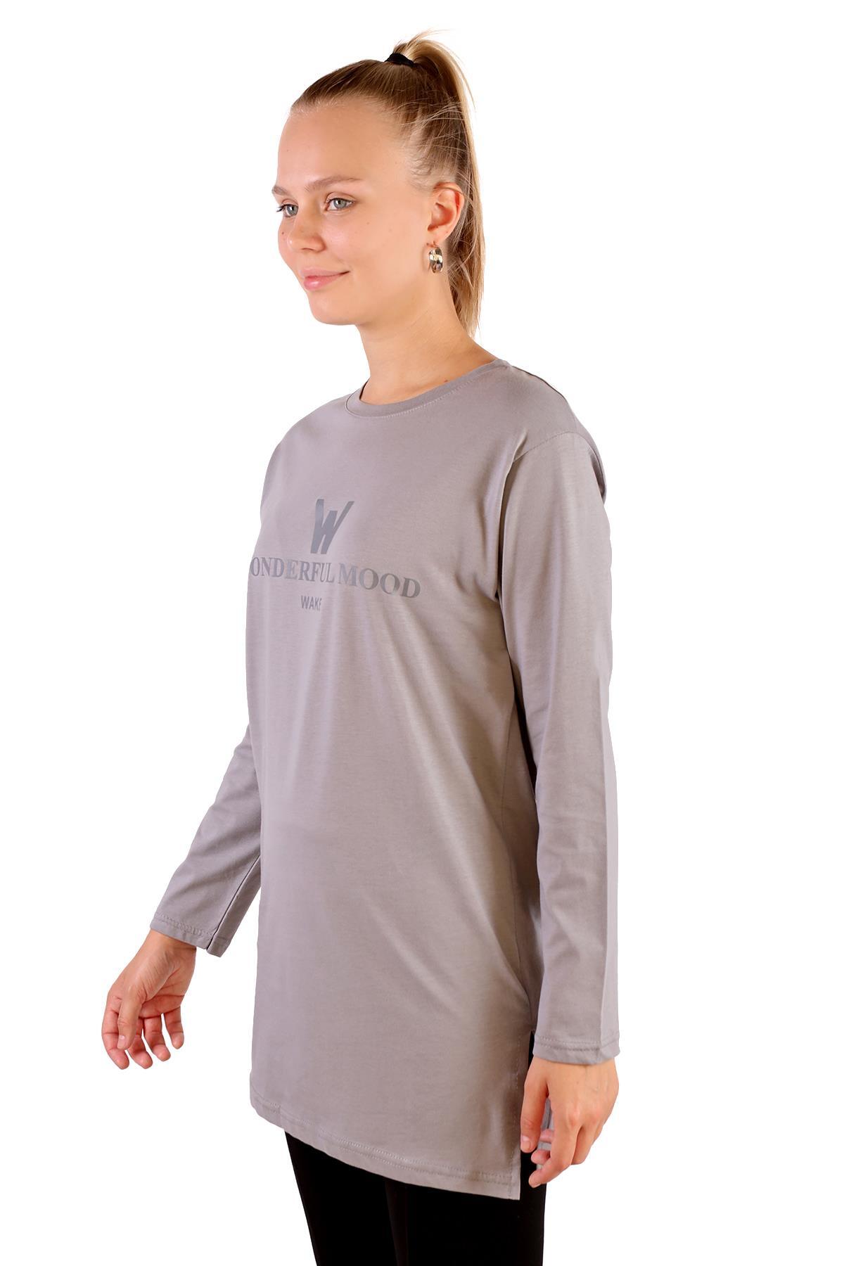 Gri WonderFul Baskılı Uzun Kol Tunik 3981 - 4