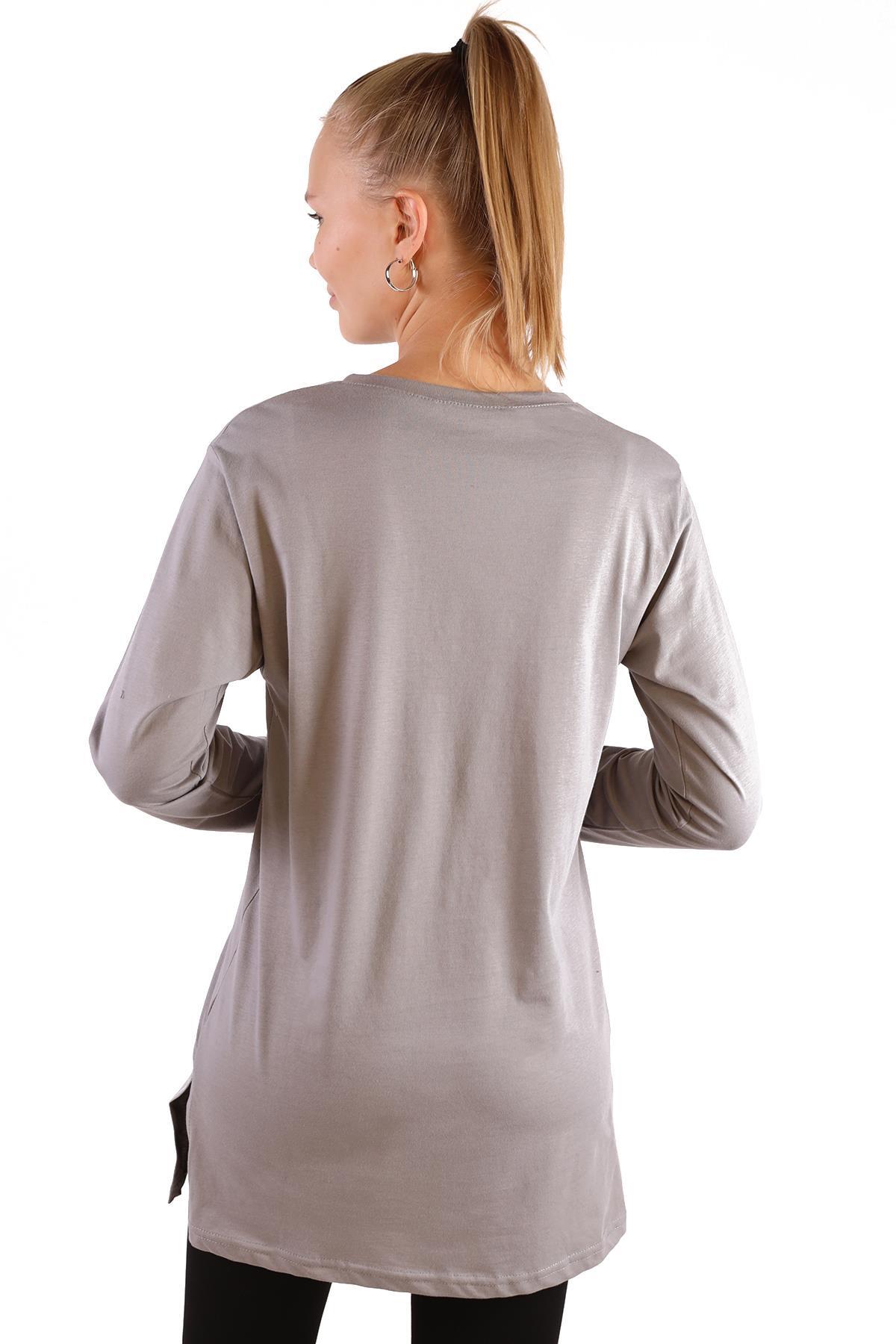 Gri WonderFul Baskılı Uzun Kol Tunik 3981 - 5