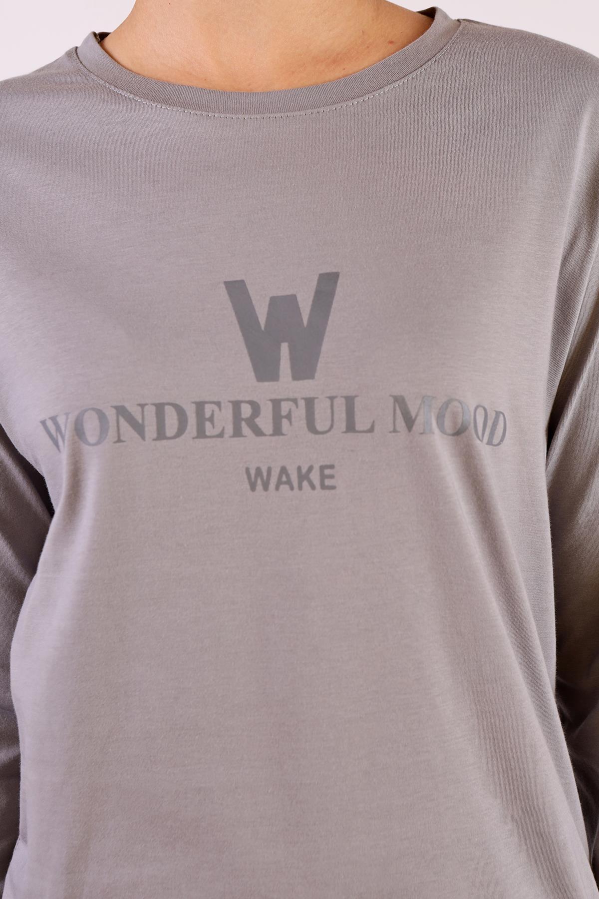 Gri WonderFul Baskılı Uzun Kol Tunik 3981 - 6