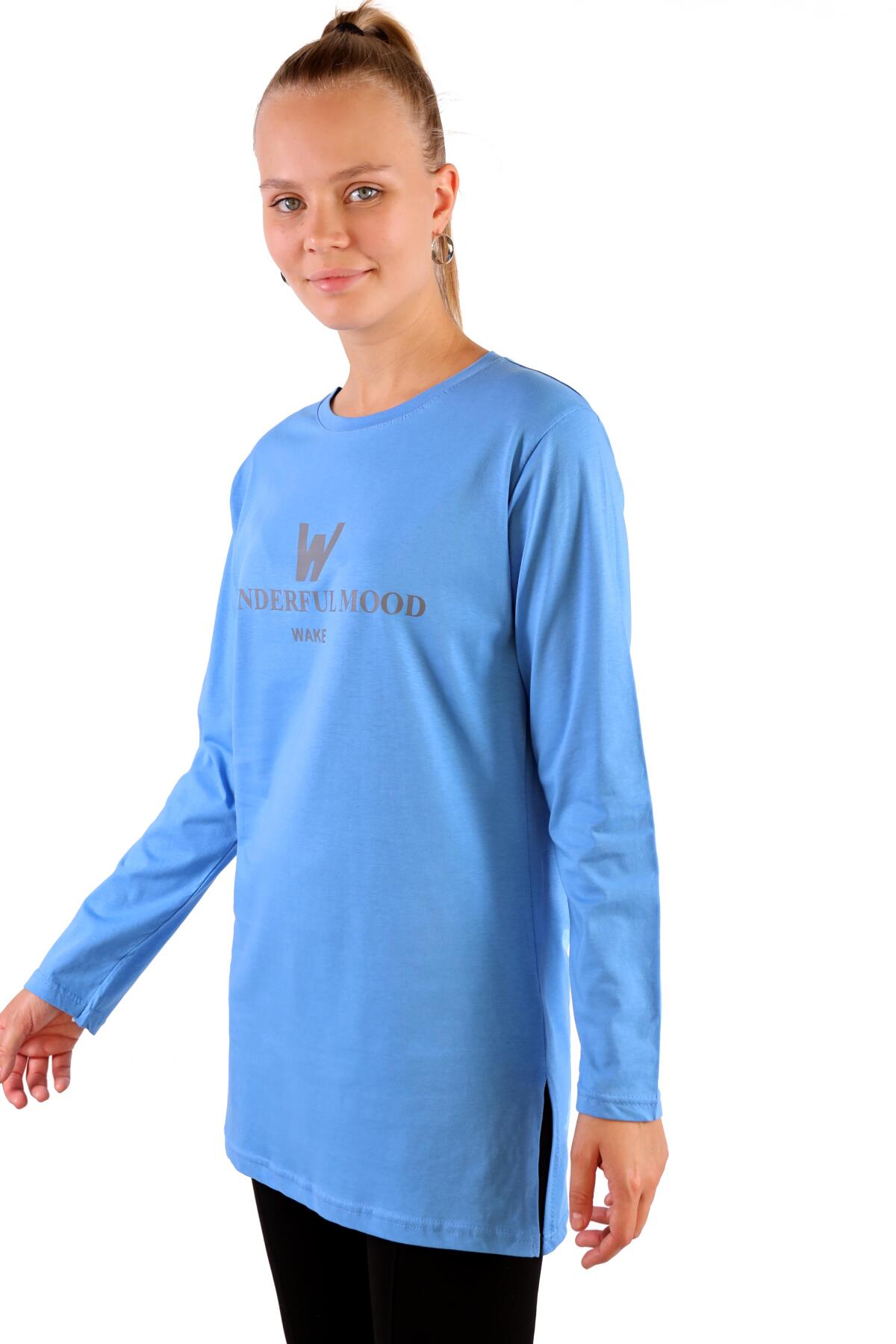 WonderFul Baskılı Uzun Kol Tunik 3981 Mavi - 6