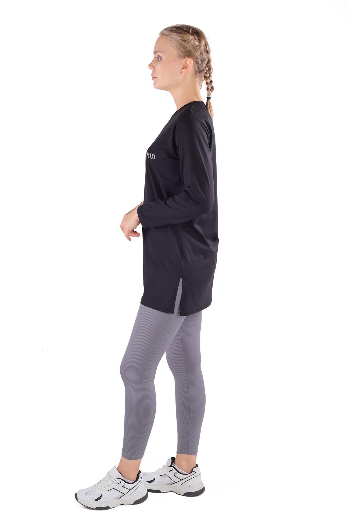 3981 WonderFul Baskılı Uzun Kol Tişört Siyah - 3