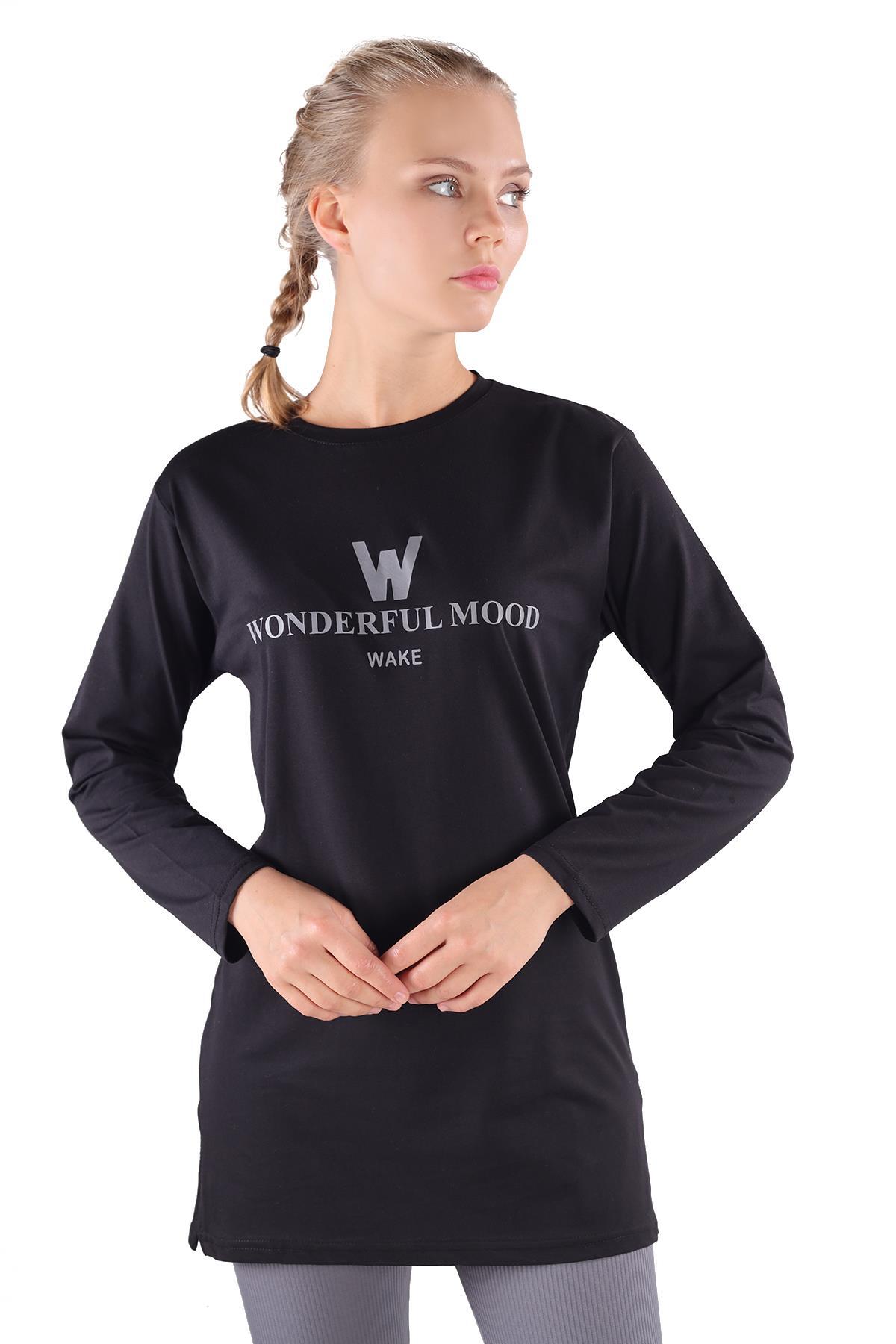 Siyah WonderFul Baskılı Uzun Kol Tunik 3981 - 1