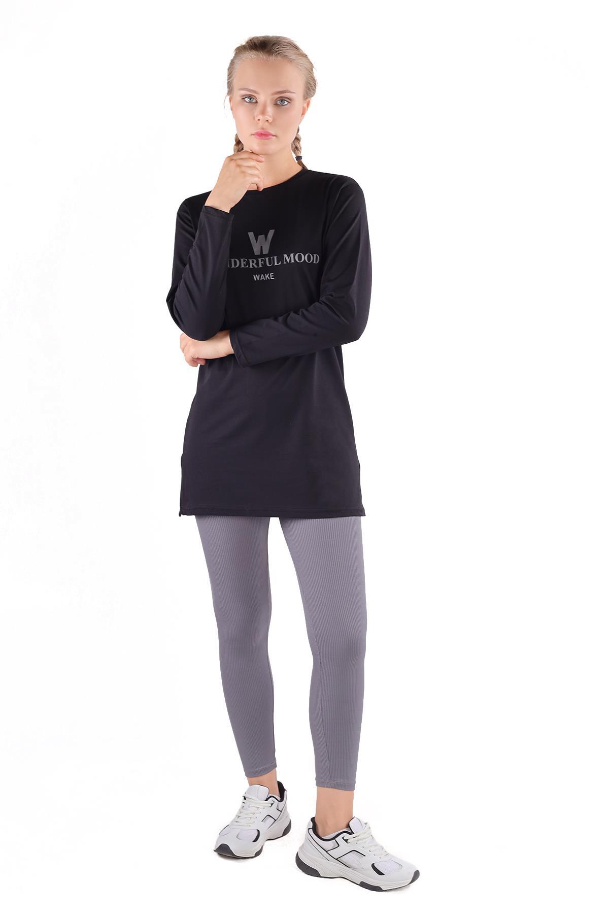 Siyah WonderFul Baskılı Uzun Kol Tunik 3981 - 2