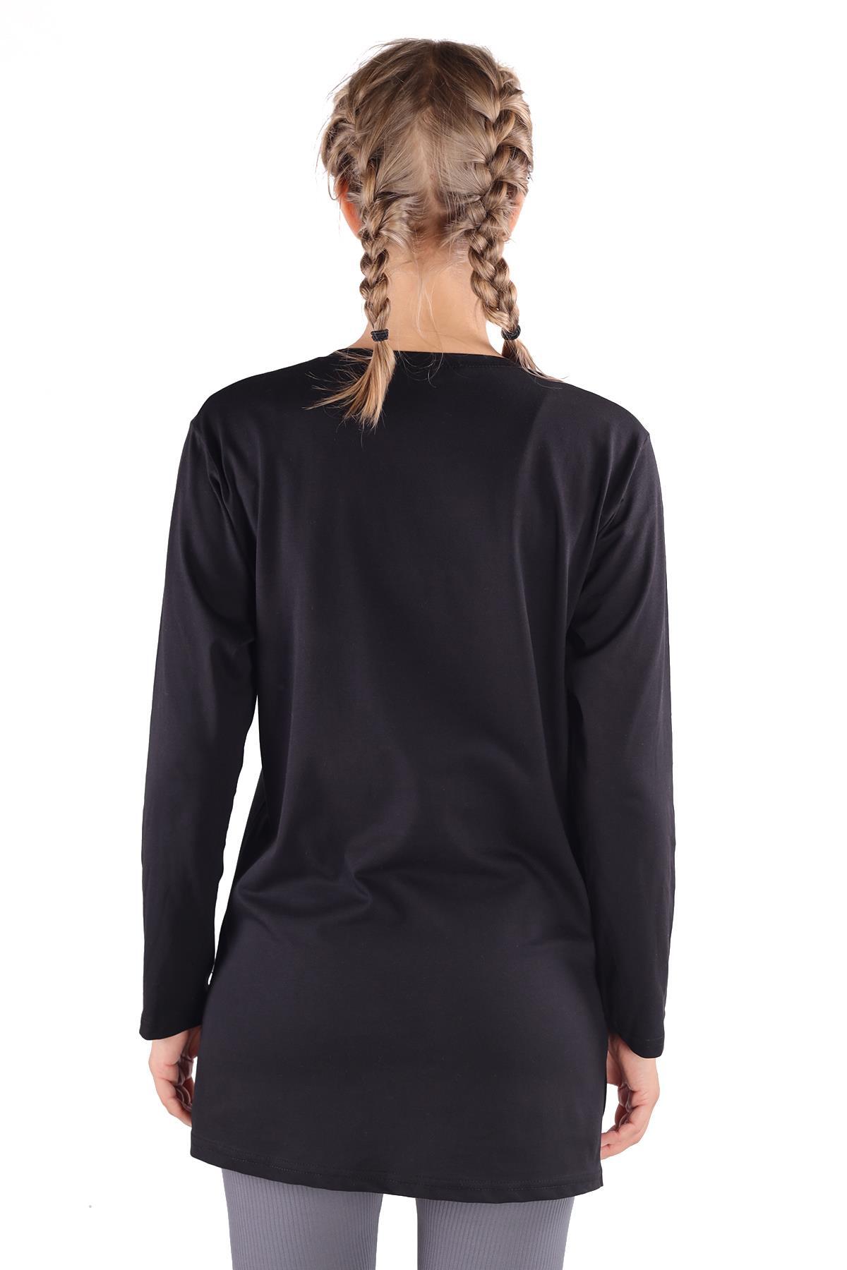 Siyah WonderFul Baskılı Uzun Kol Tunik 3981 - 4