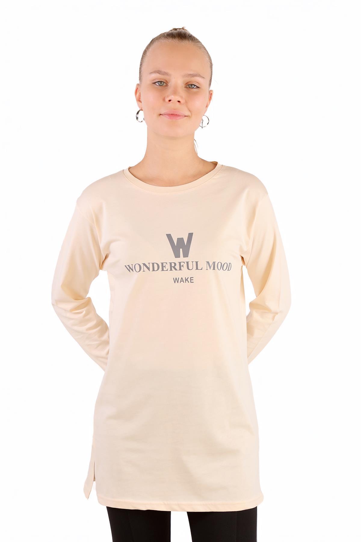 WonderFul Baskılı Uzun Kol Tunik 3981 Taş - RAYS