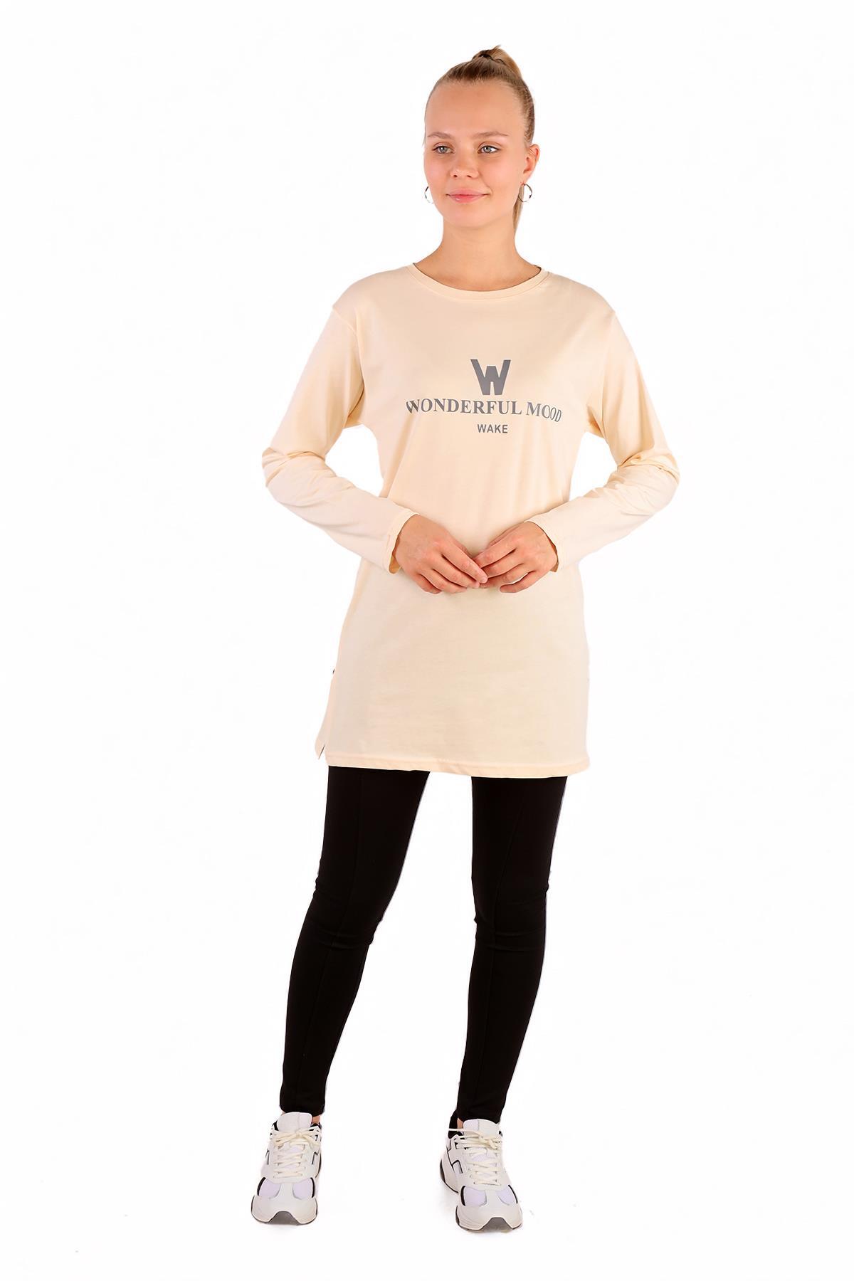 WonderFul Baskılı Uzun Kol Tunik 3981 Taş - 6