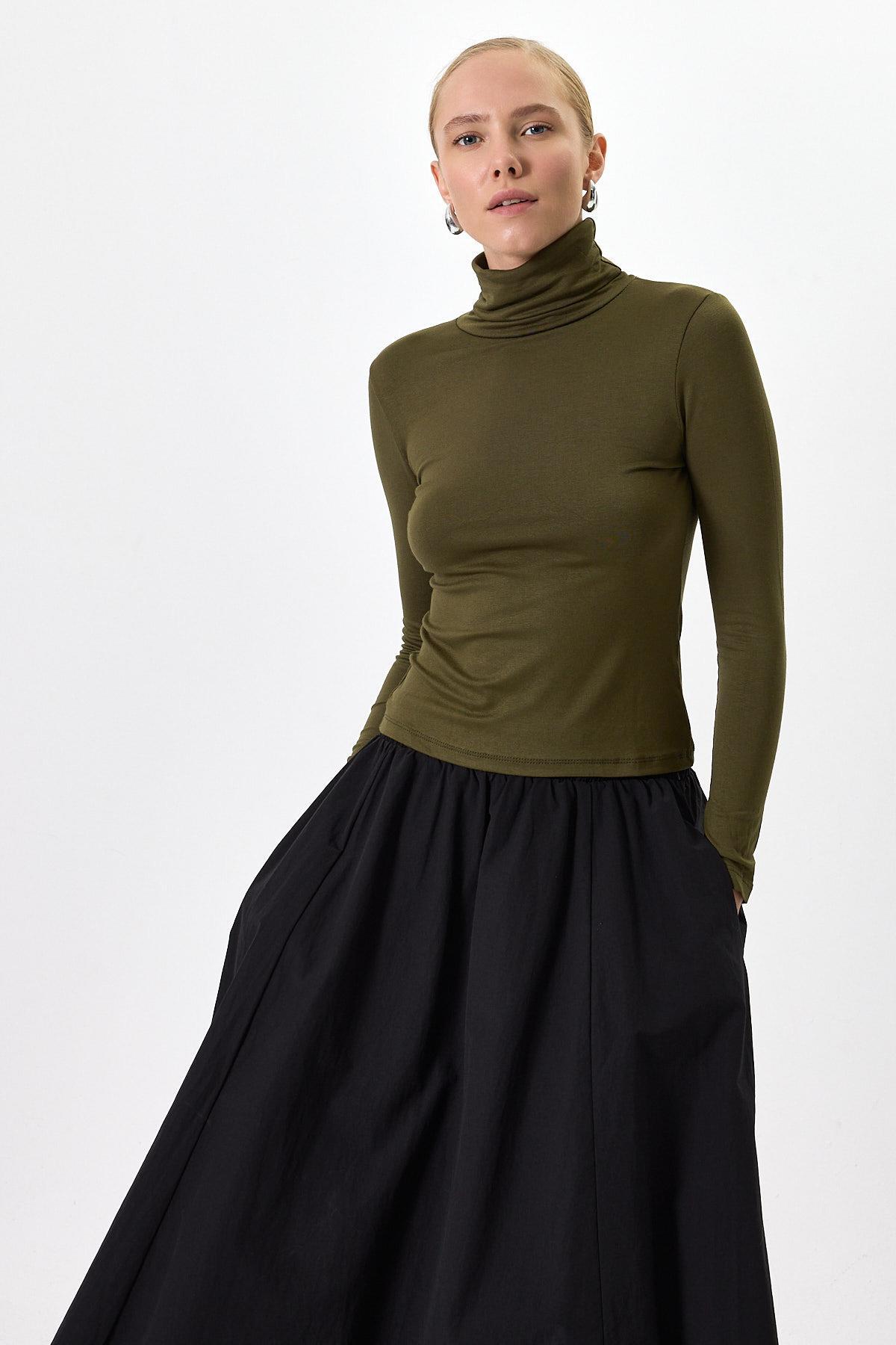 3'lü Balıkçı Yaka Bluz Haki-Kiremit-Kırmızı 2504 - 4