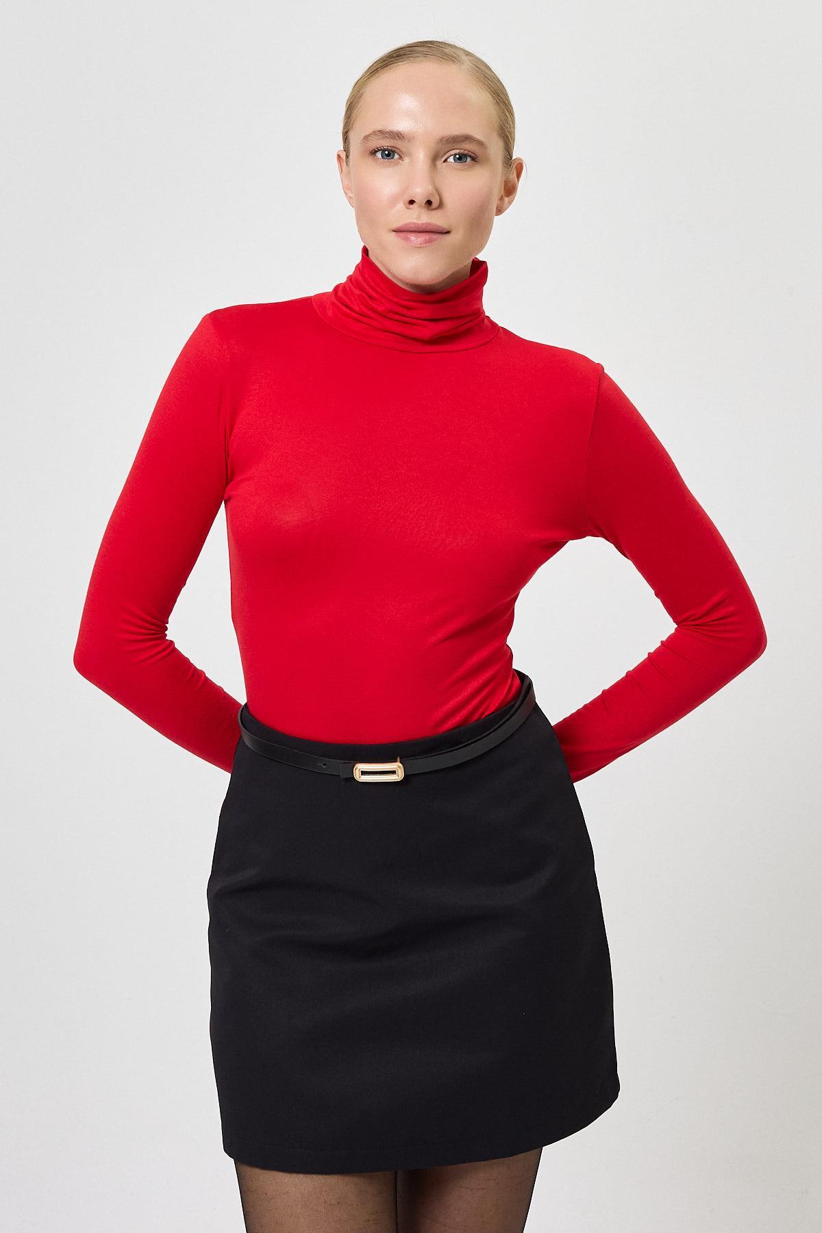 Haki-Kiremit-Kırmızı Balıkçı Yaka Bluz 2504 - 2