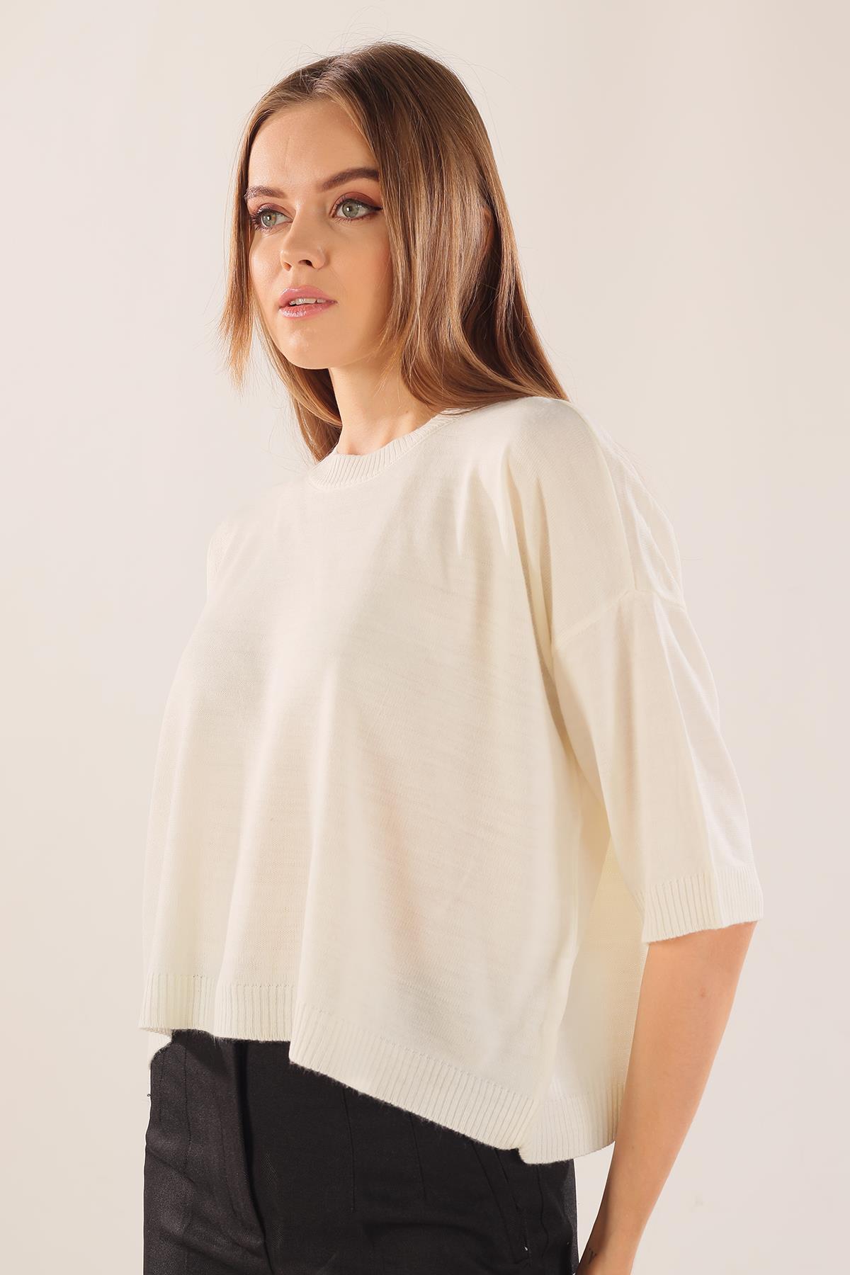 Ekru Yarım Kol Triko Kazak 400 - 2