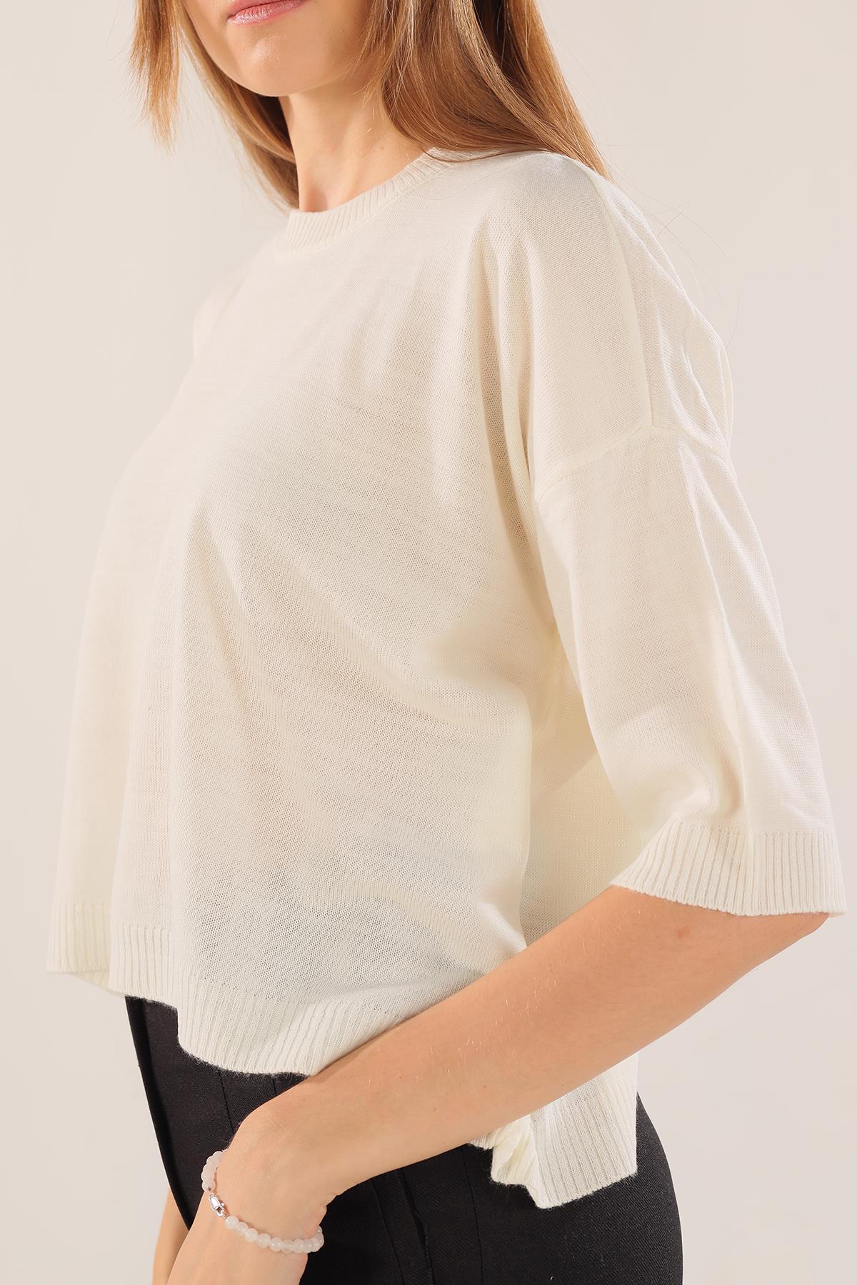 Ekru Yarım Kol Triko Kazak 400 - 3