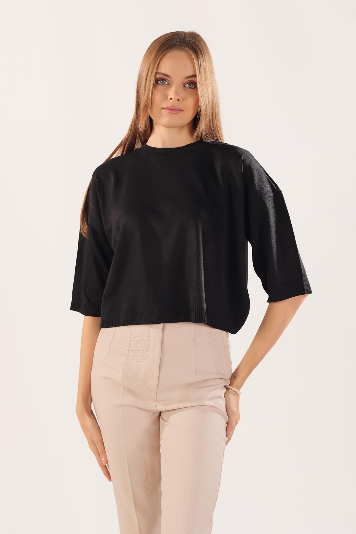 400 Yarım Kol Triko Bluz Siyah 