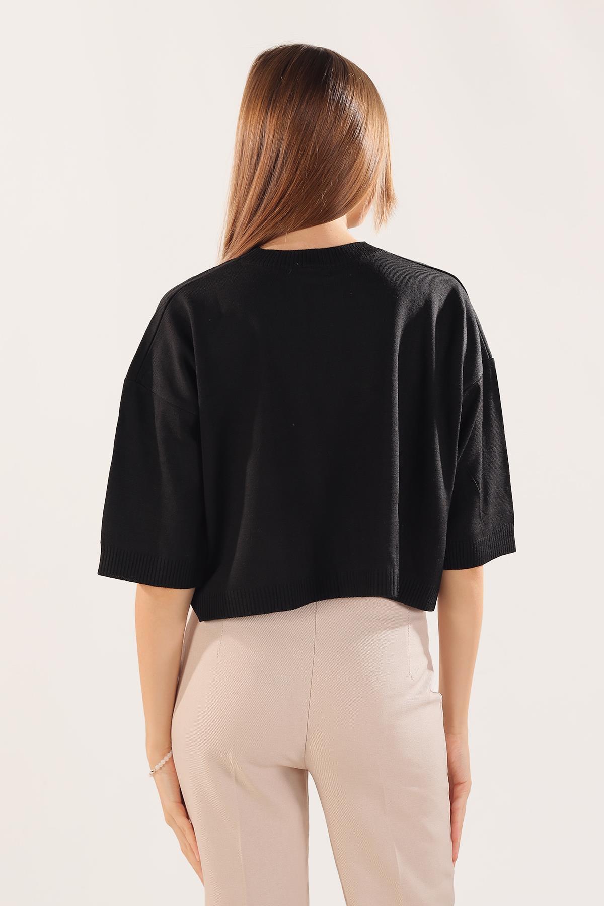 400 Yarım Kol Triko Bluz Siyah - 4