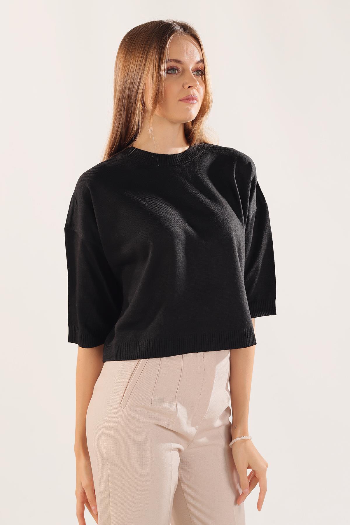 Siyah Yarım Kol Triko Kazak 400 - 2