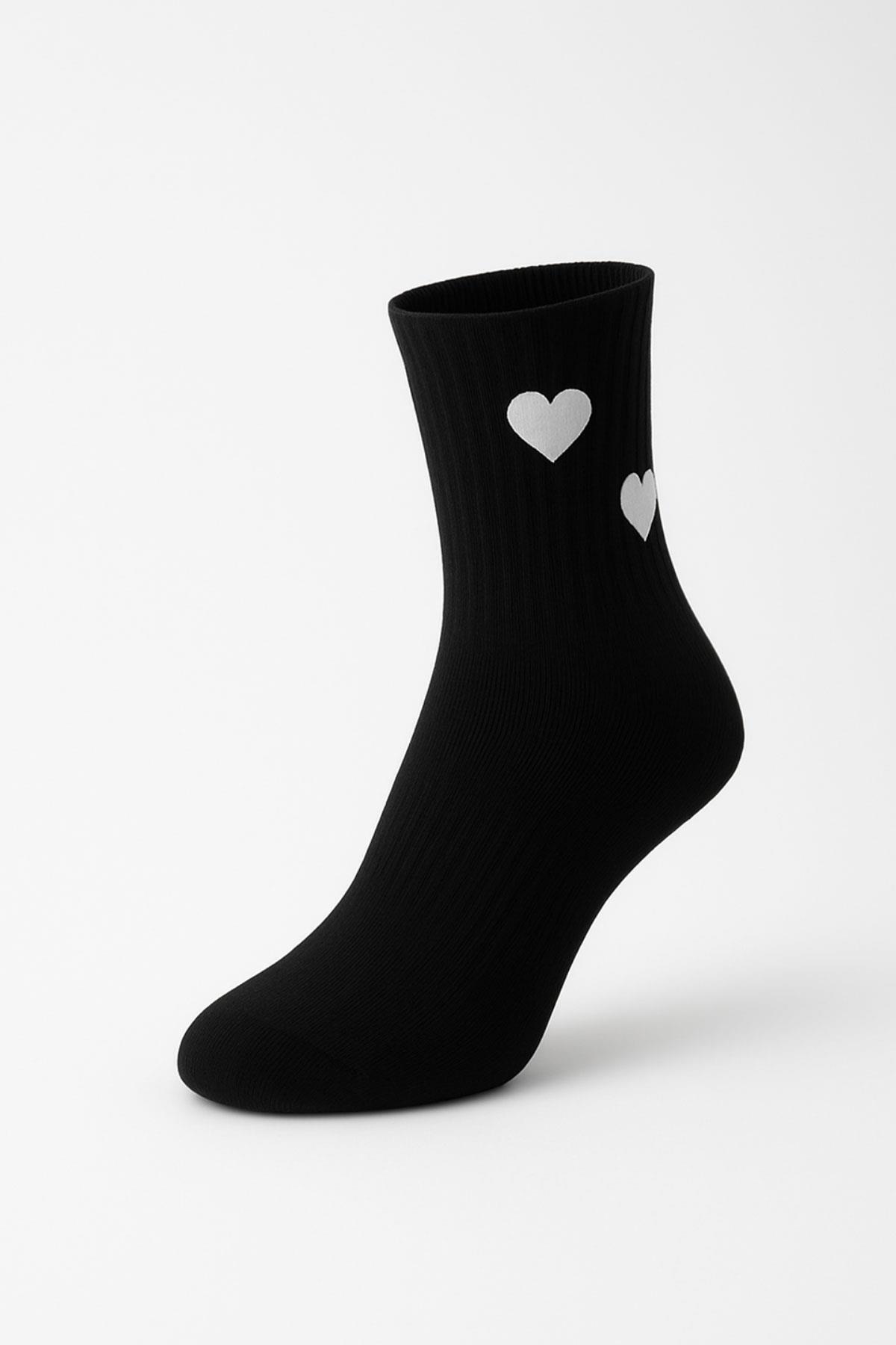 Siyah-Beyaz-Gri 3'lü Kalpli Yarım Konç Çorap 4001 - 5