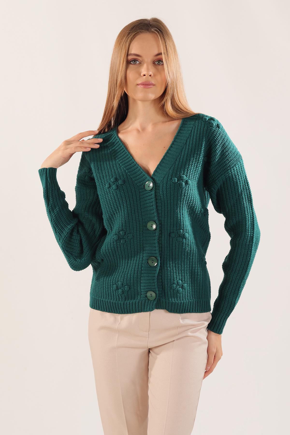 Nefti Kabartma Desen Düğmeli Hırka 4002 