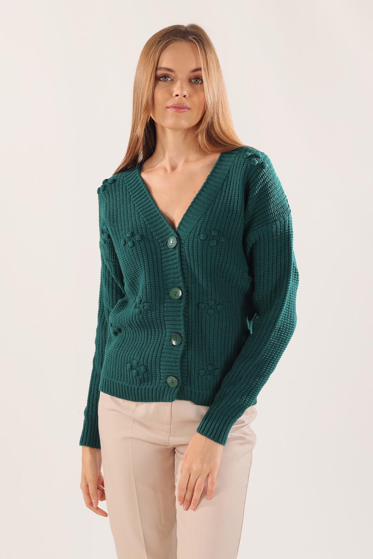 Nefti Kabartma Desen Düğmeli Hırka 4002 - 2