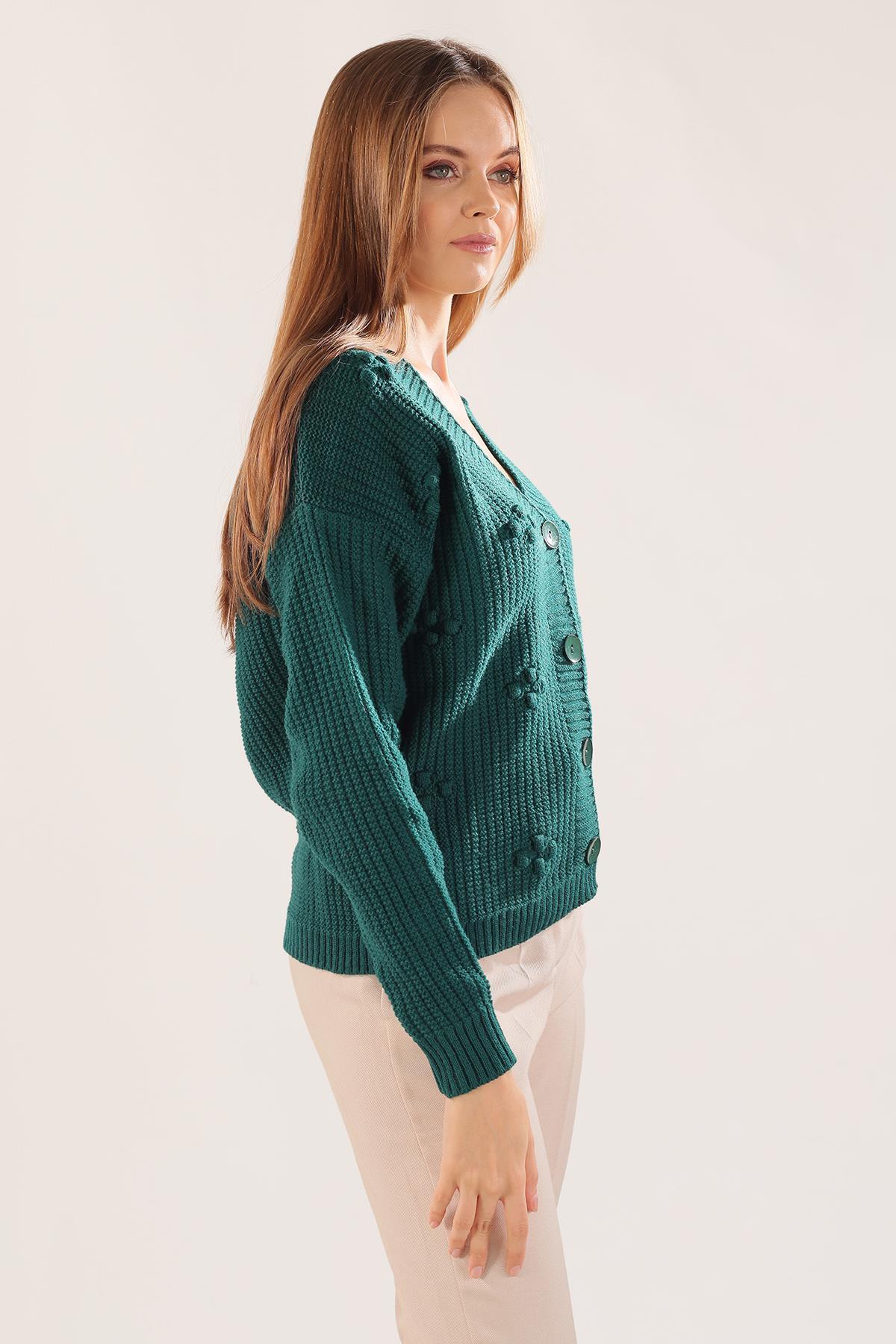 Nefti Kabartma Desen Düğmeli Hırka 4002 - 3