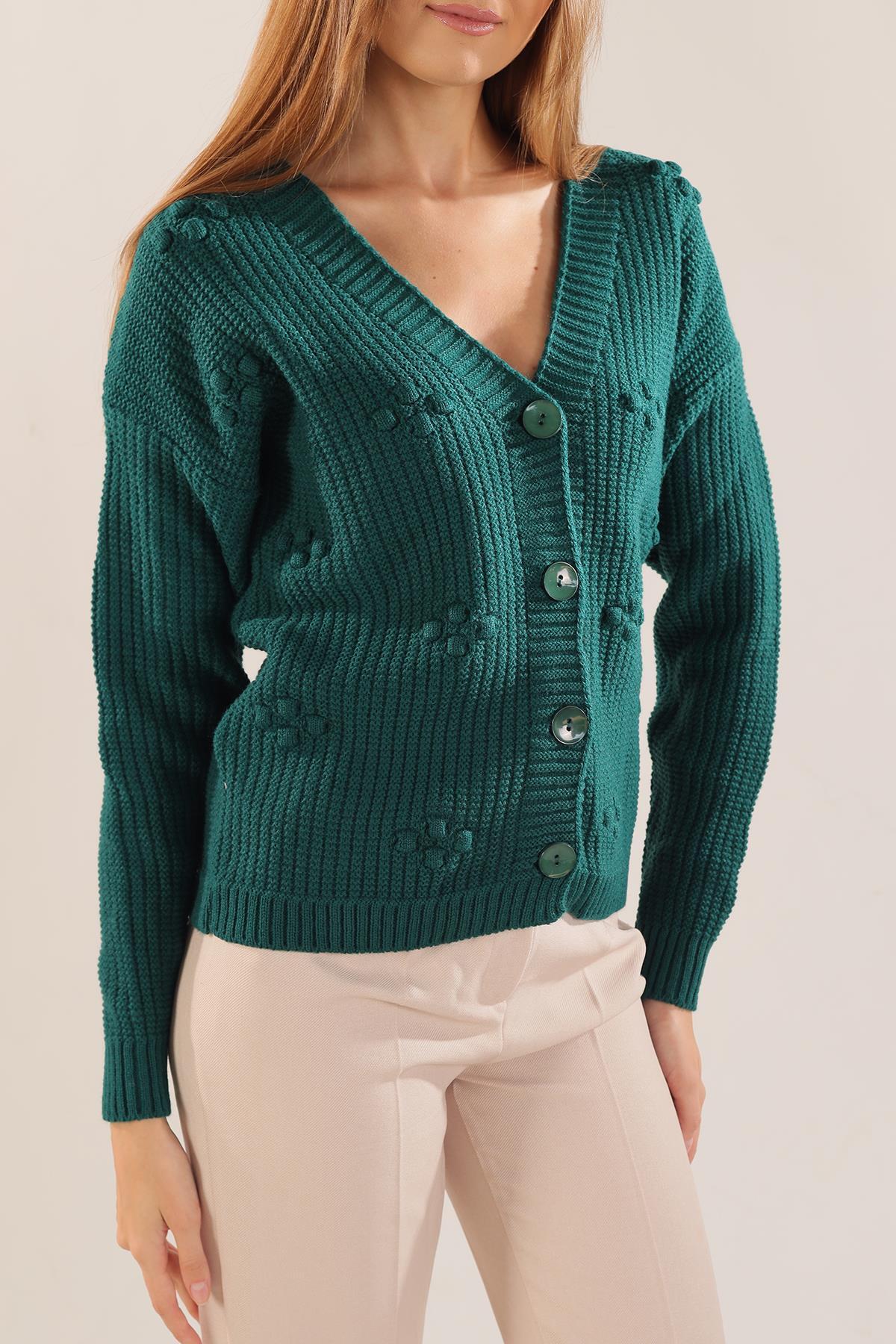 Nefti Kabartma Desen Düğmeli Hırka 4002 - 4