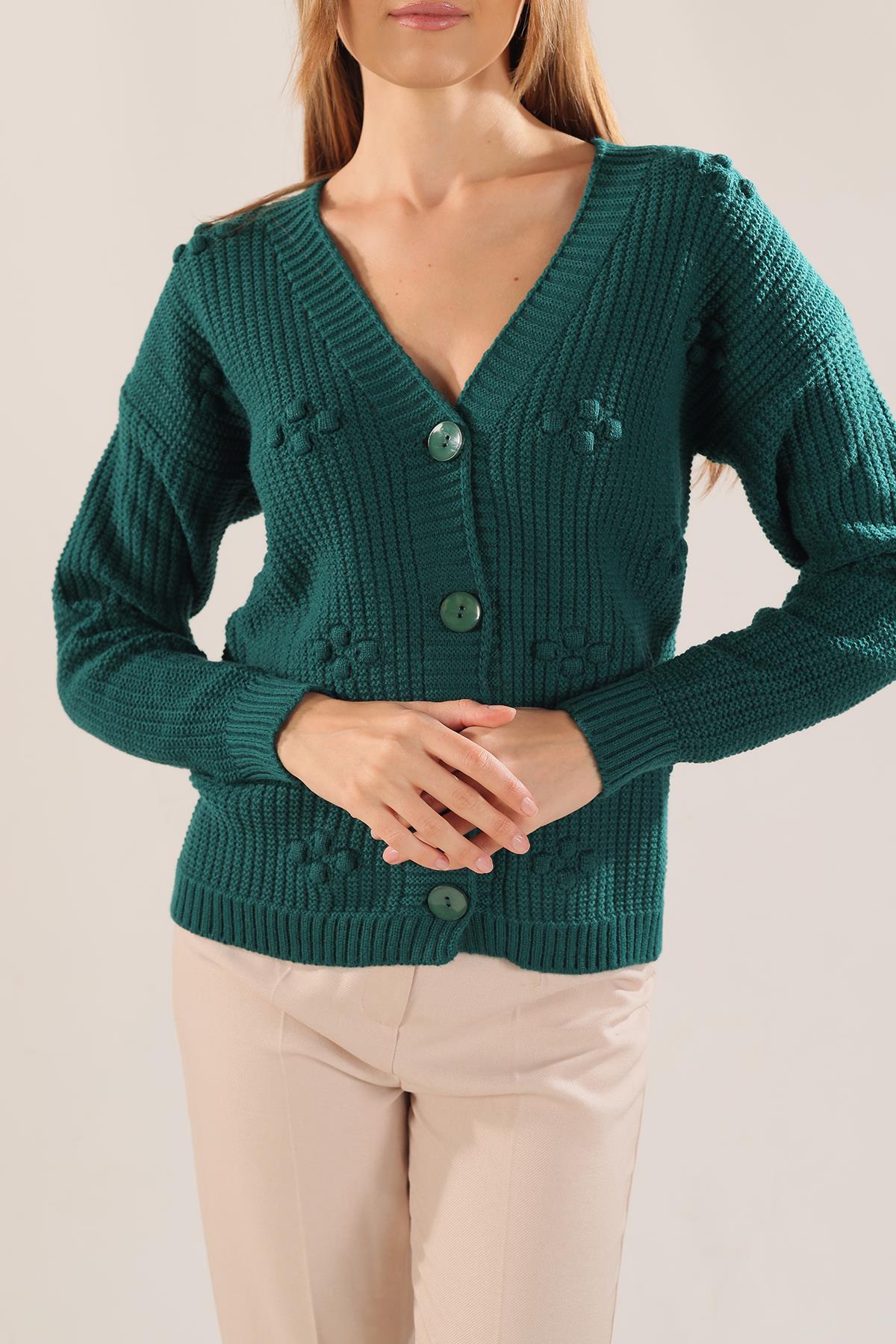 Nefti Kabartma Desen Düğmeli Hırka 4002 - 5