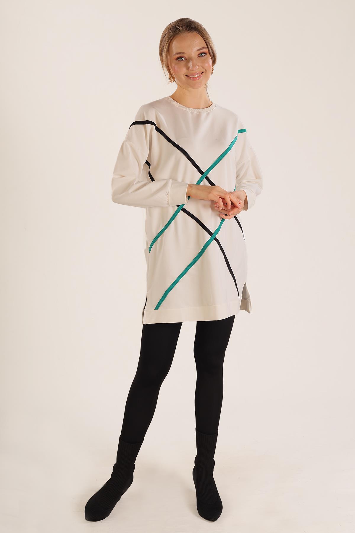 2649 Şerit Detay Sweat Beyaz 