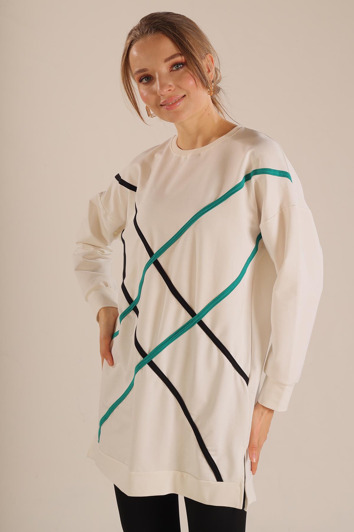Beyaz Şerit Detay Sweat 2649 - 3