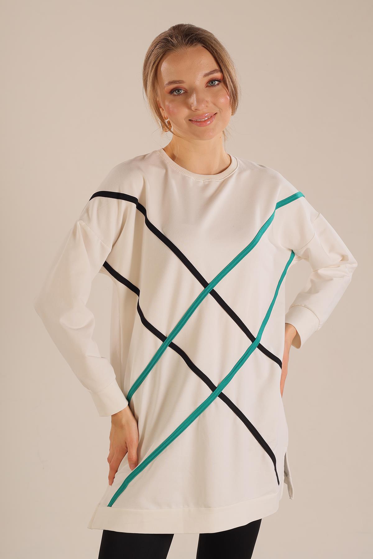 Beyaz Şerit Detay Sweat 2649 - 4