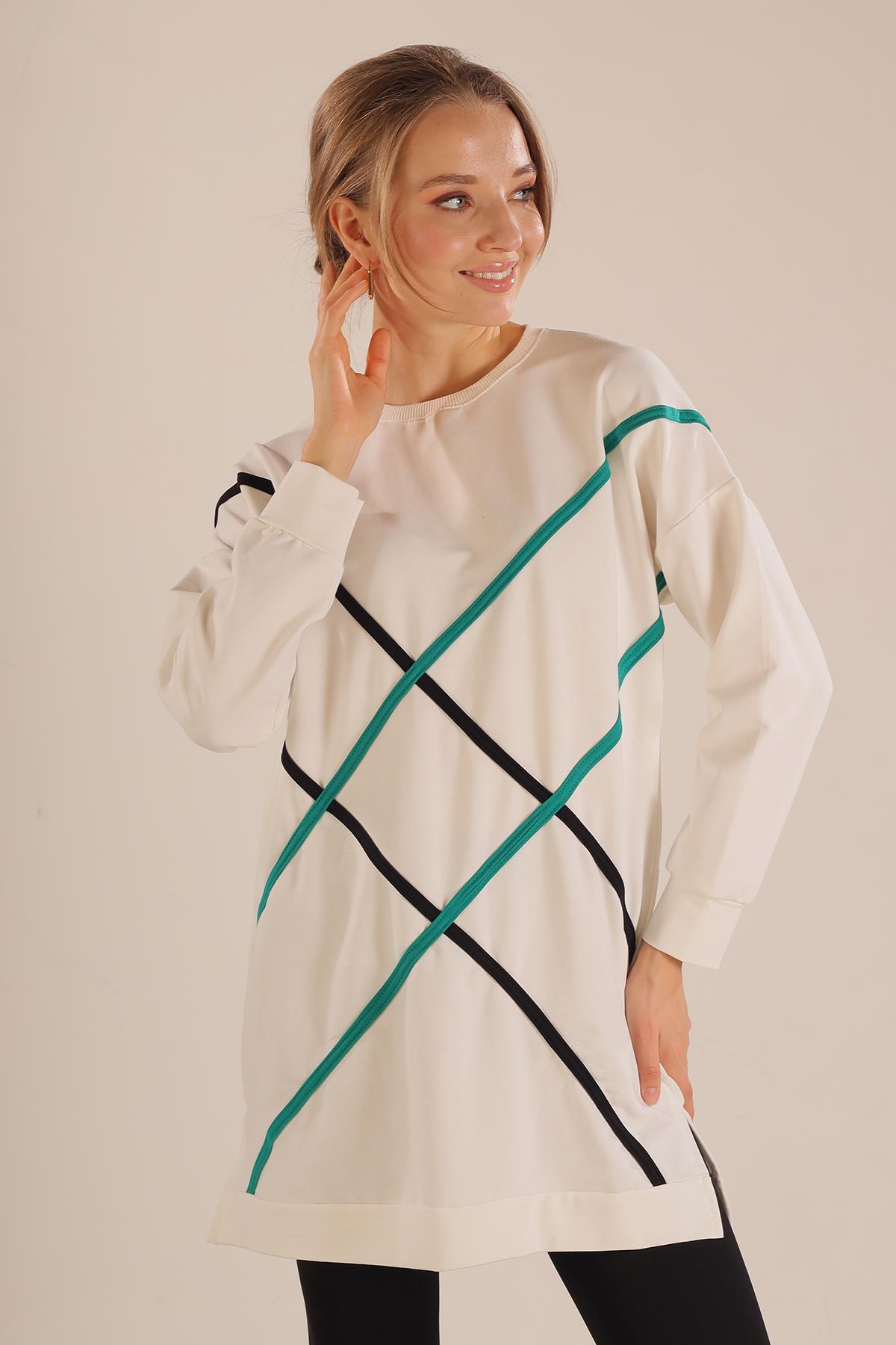 Beyaz Şerit Detay Sweat 2649 - 5