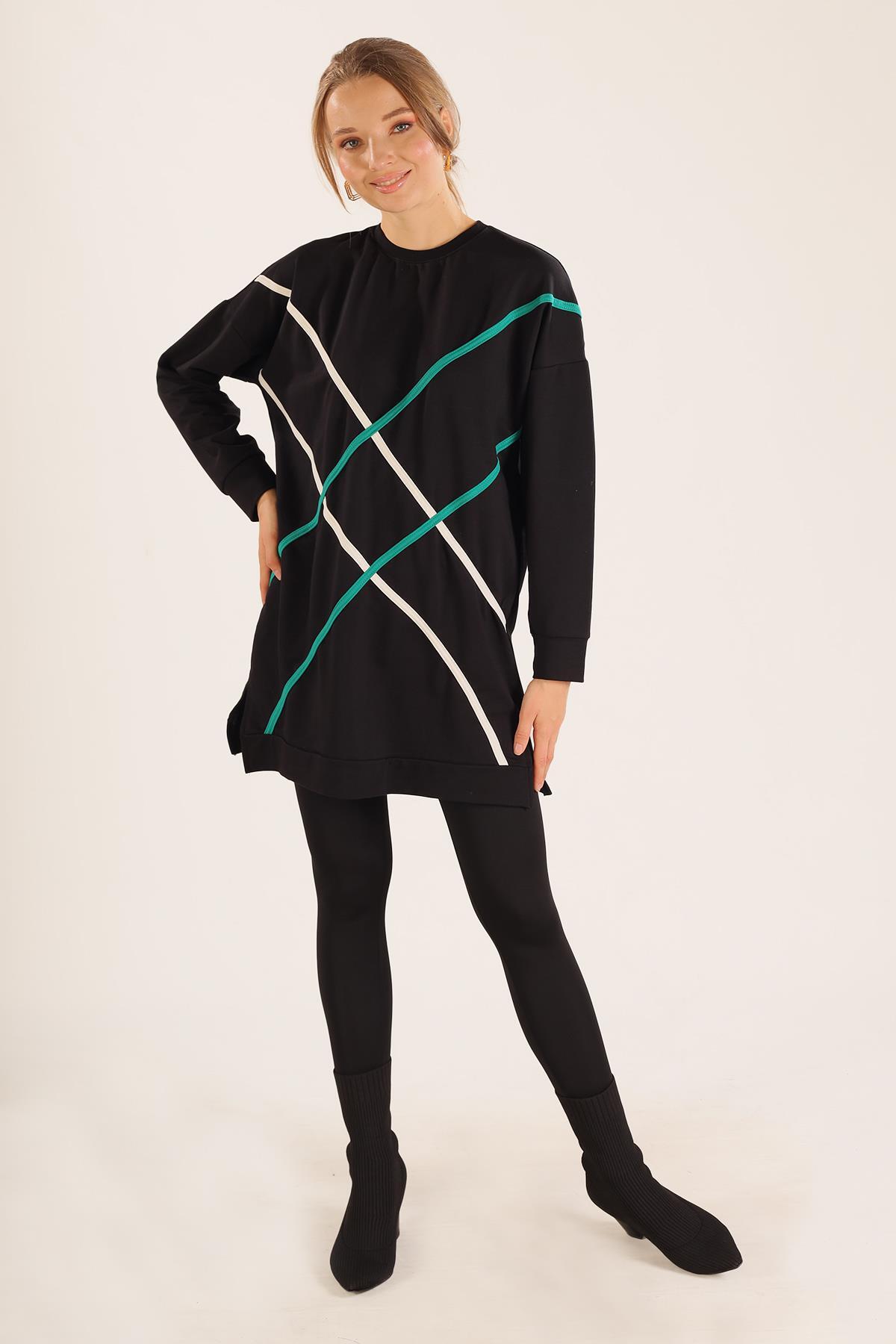 2649 Şerit Detay Sweat Siyah - 2