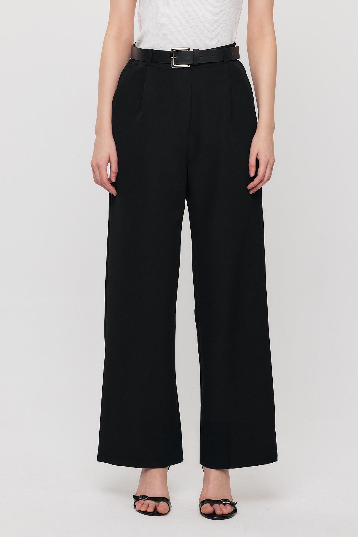 Siyah Pile Detay Palazzo Pantolon 4003A - 3