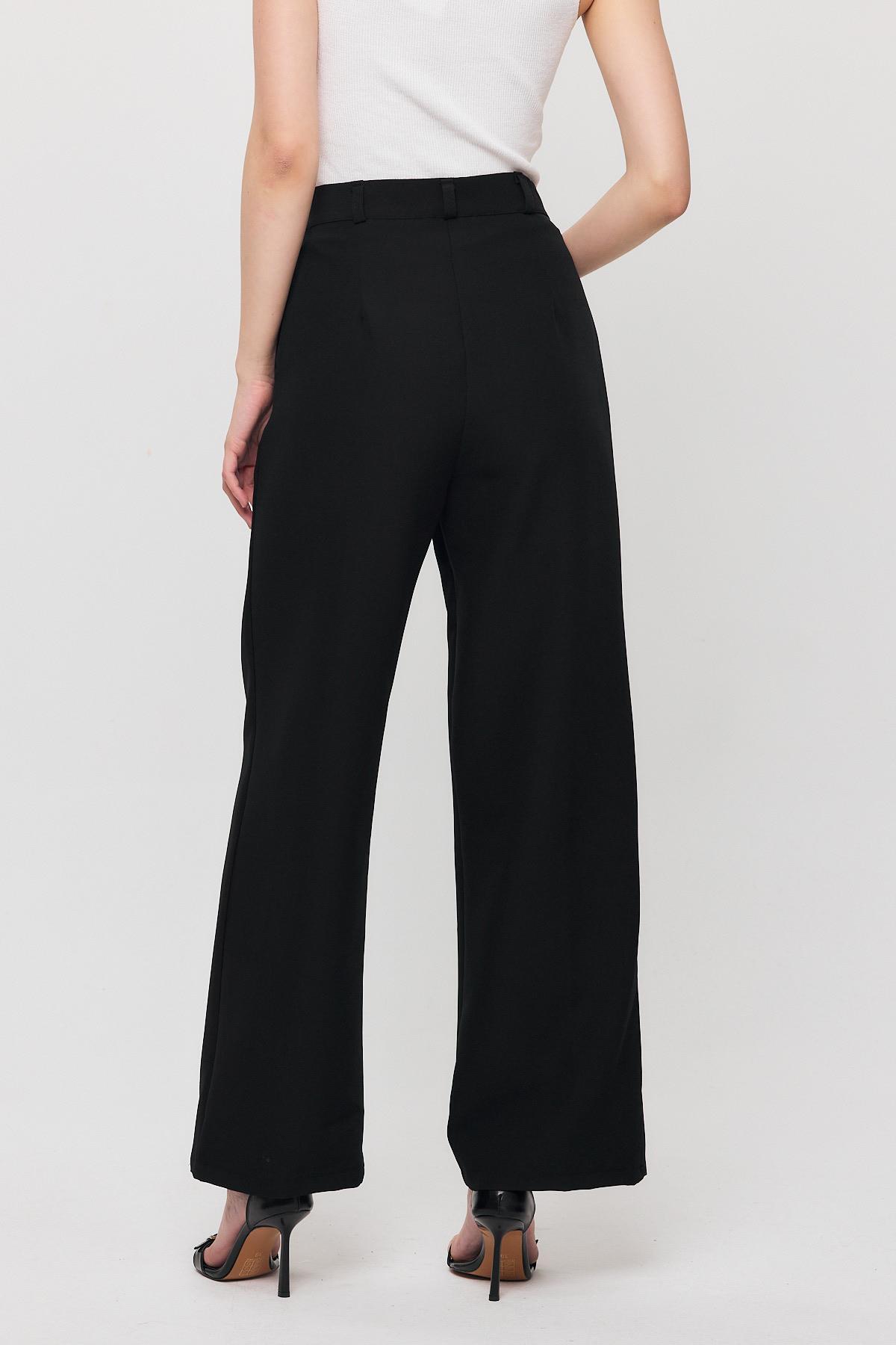 Siyah Pile Detay Palazzo Pantolon 4003A - 5