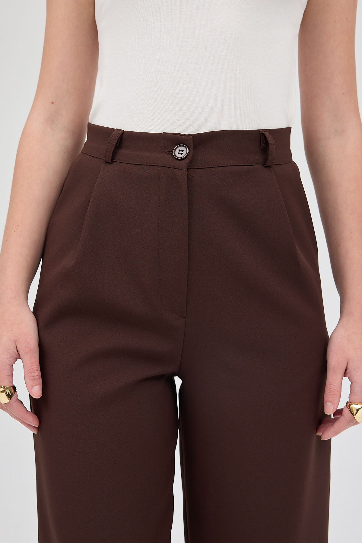 Acı Kahve Pile Detaylı Yüksek Bel Palazzo Kadın Pantolon 4003A - RAYS