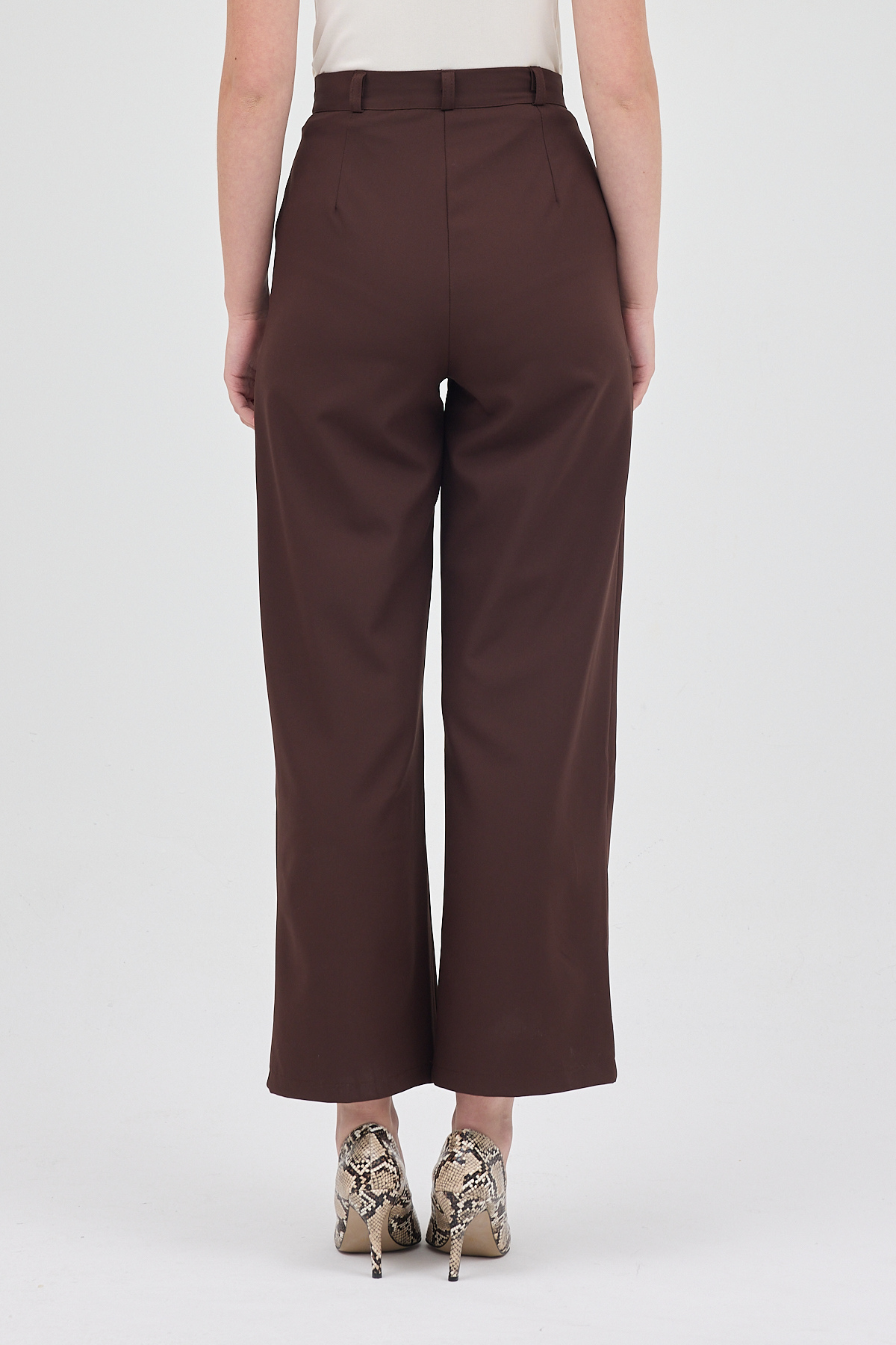 Acı Kahve Pile Detaylı Yüksek Bel Palazzo Kadın Pantolon 4003A - 5