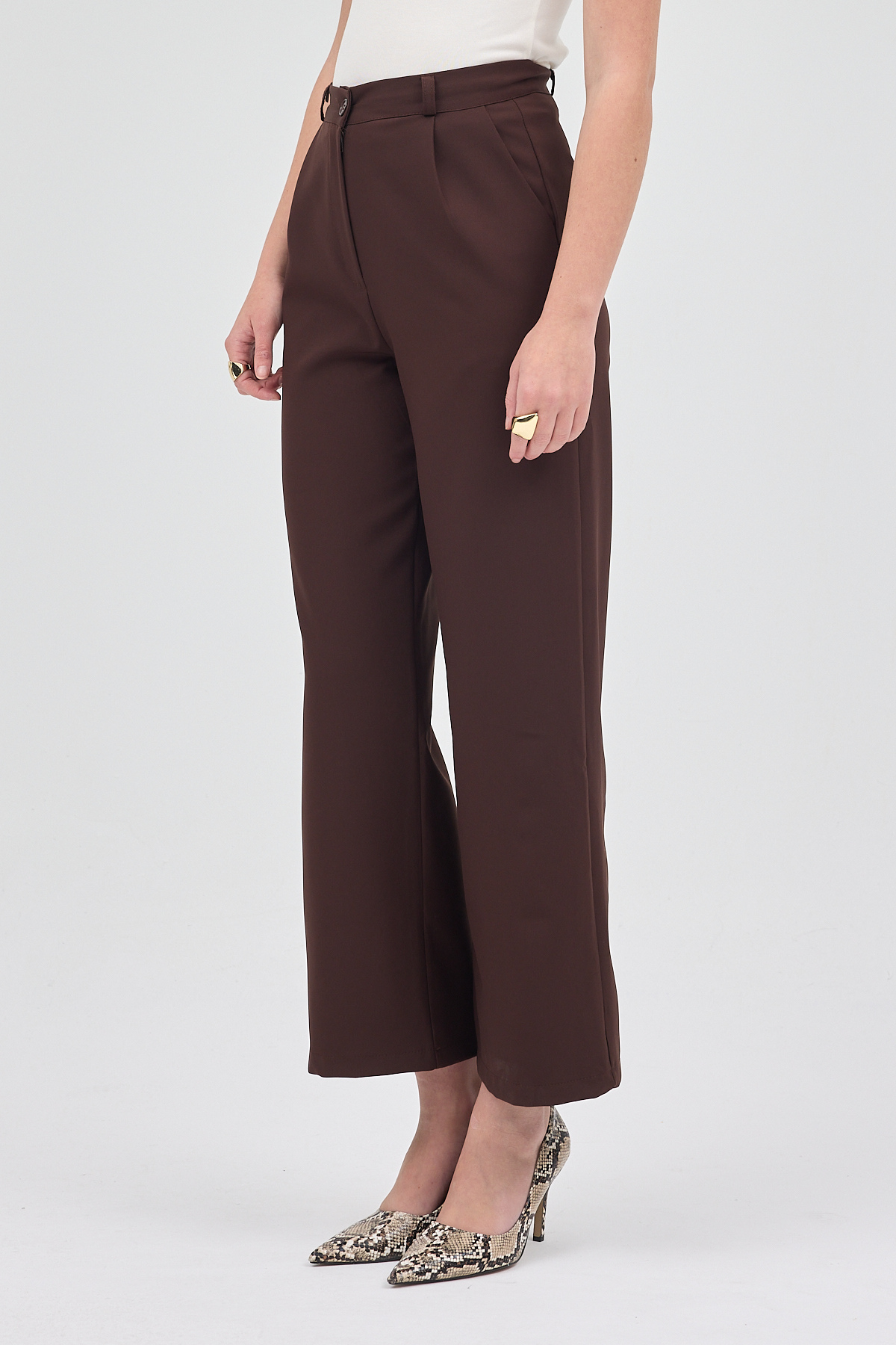 Acı Kahve Pile Detaylı Yüksek Bel Palazzo Kadın Pantolon 4003A - 2