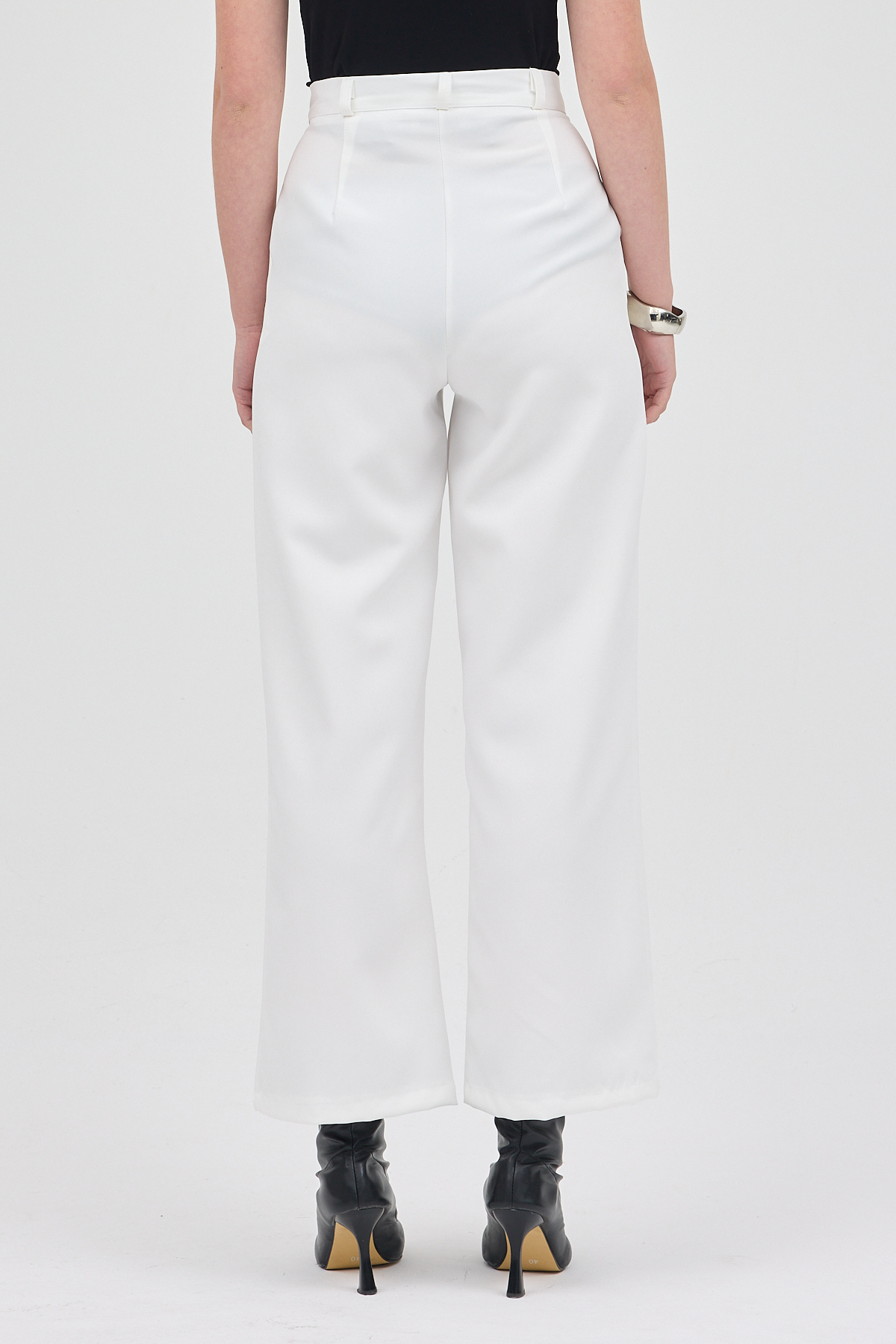 Beyaz Pile Detaylı Yüksek Bel Palazzo Kadın Pantolon 4003A - 5