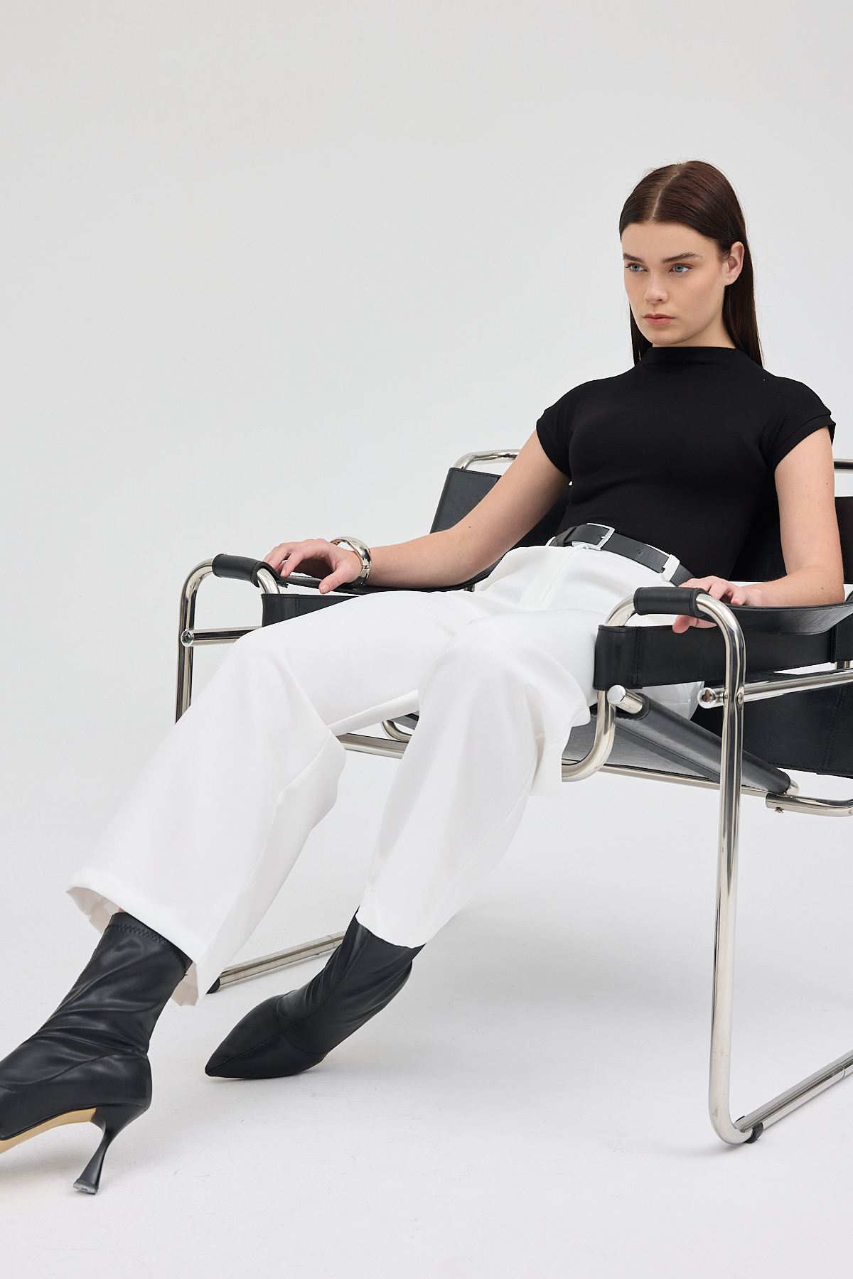 Beyaz Pile Detaylı Yüksek Bel Palazzo Kadın Pantolon 4003A - 6