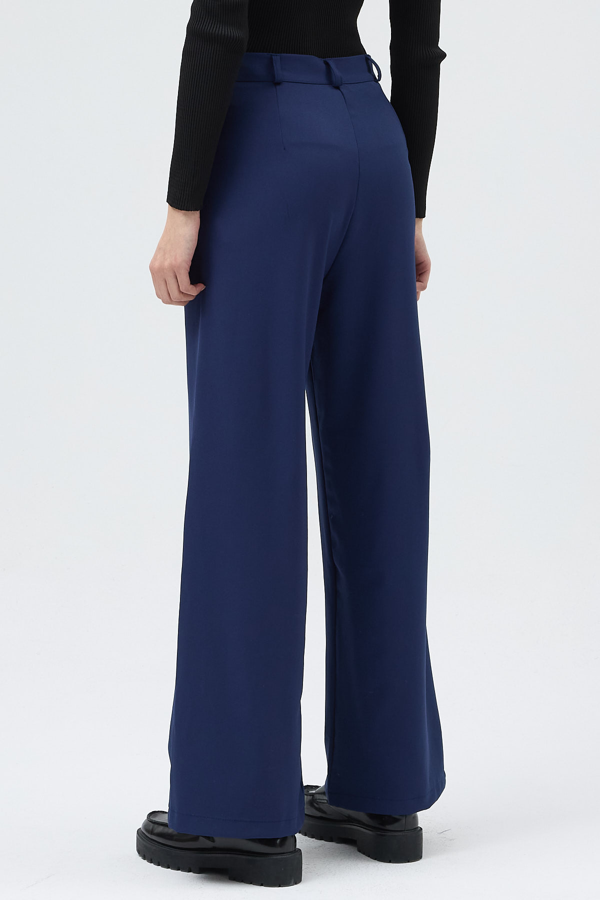 Lacivert Pile Detaylı Yüksek Bel Palazzo Kadın Pantolon 4003A - 5