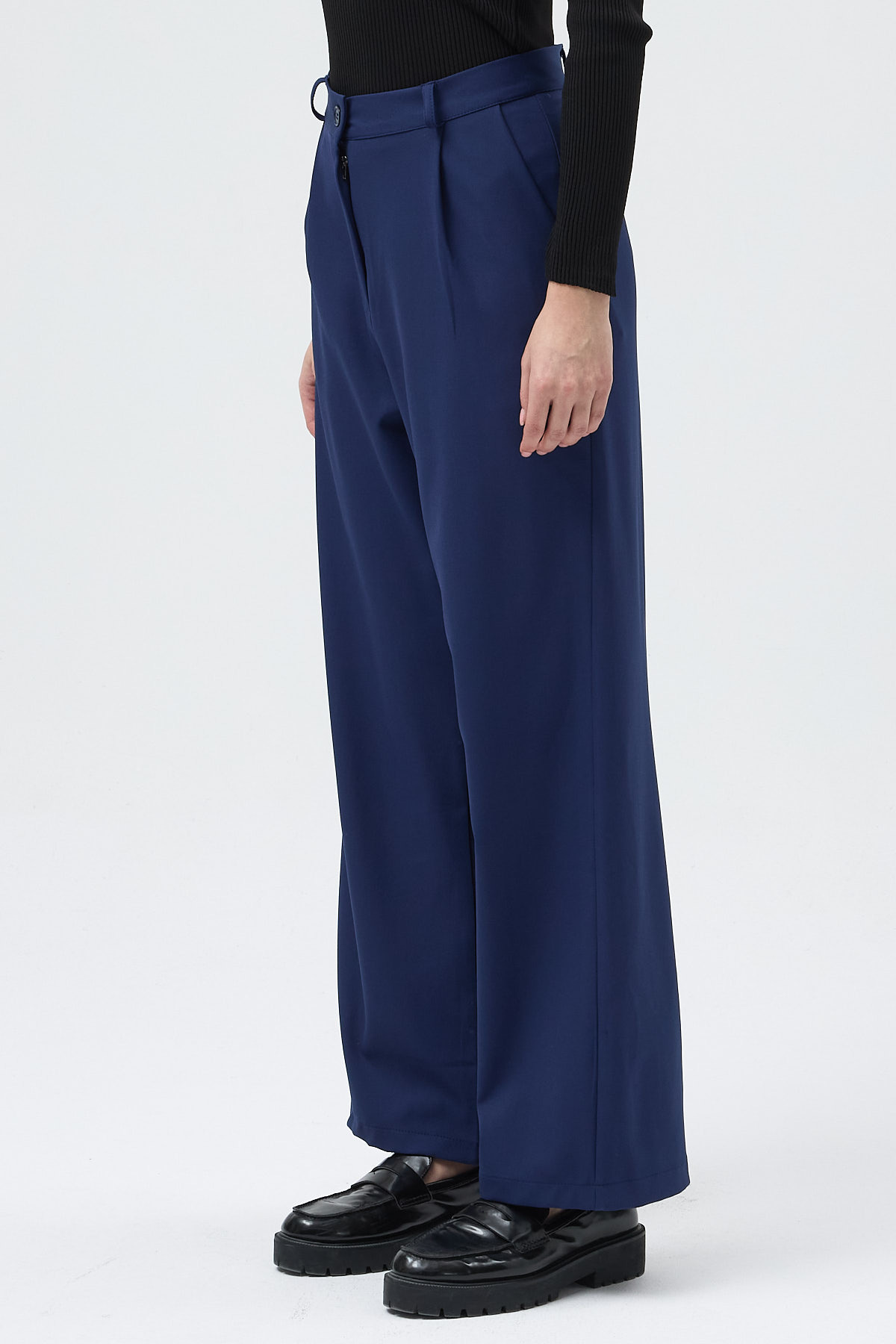 Lacivert Pile Detaylı Yüksek Bel Palazzo Kadın Pantolon 4003A - 3