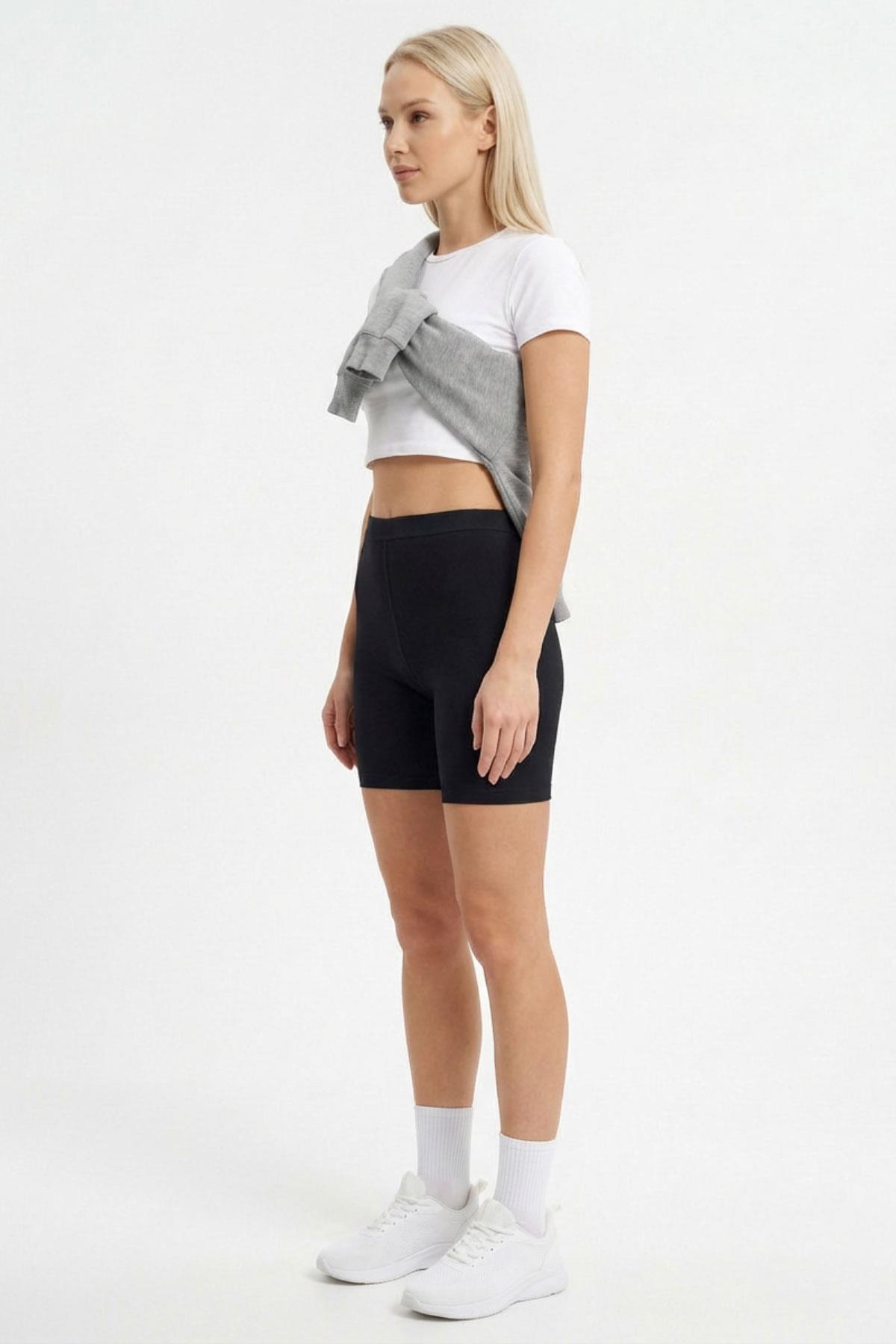 4004 Bel Lastikli Kısa Şort Siyah - 3