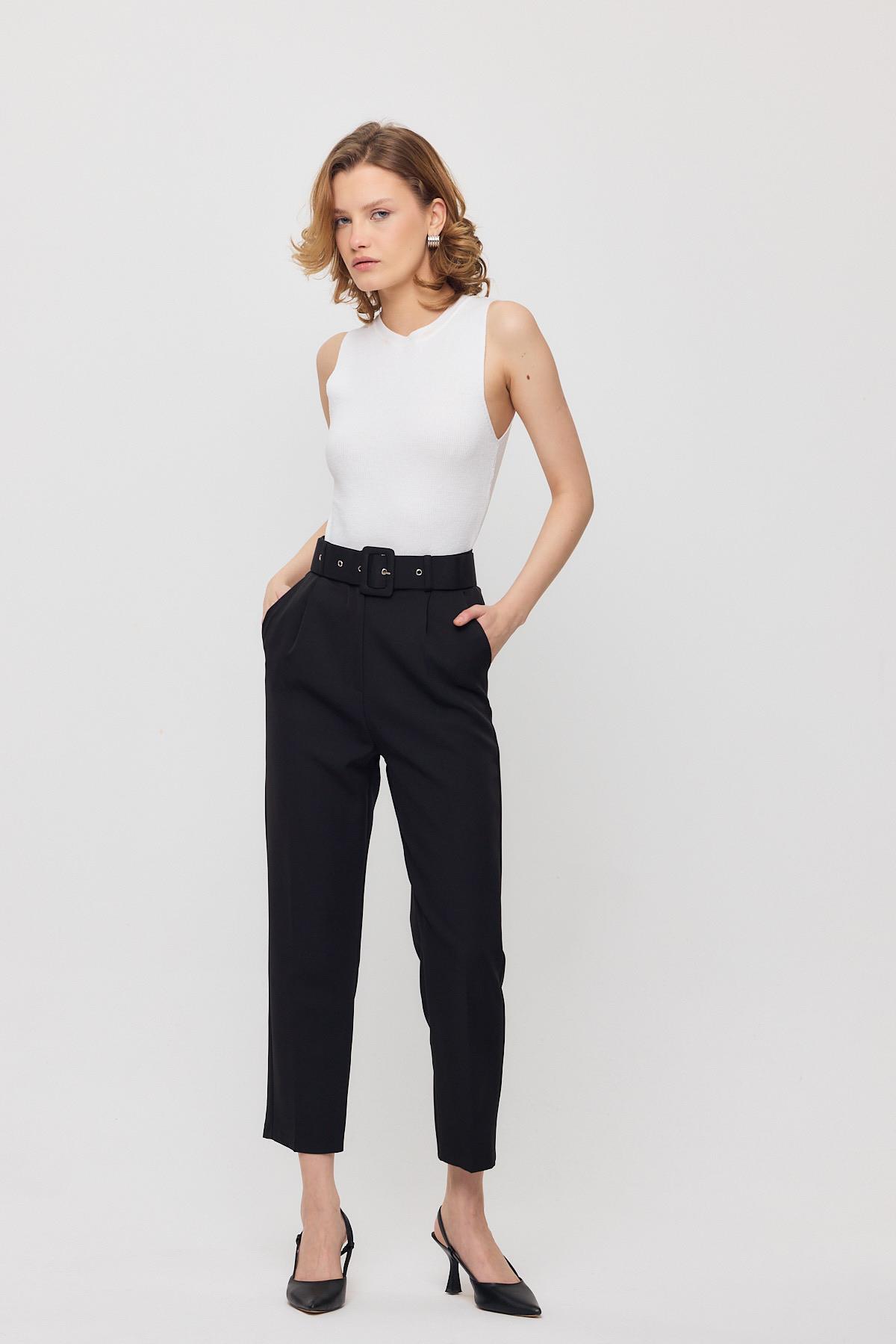 4004 Kemerli Pantolon Siyah - 1
