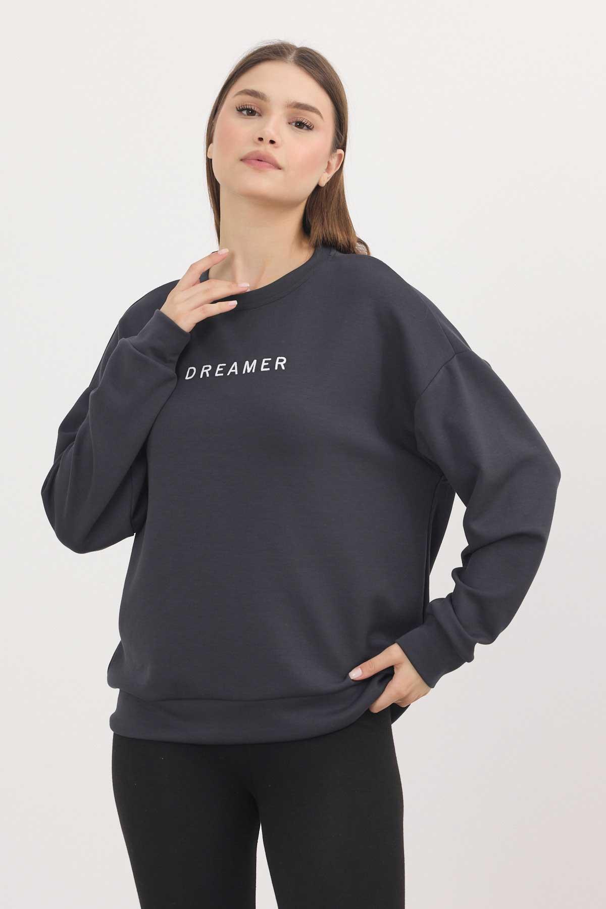 Antrasit Dreamer Nakış Detay Oysho Sweat 4004 - 3
