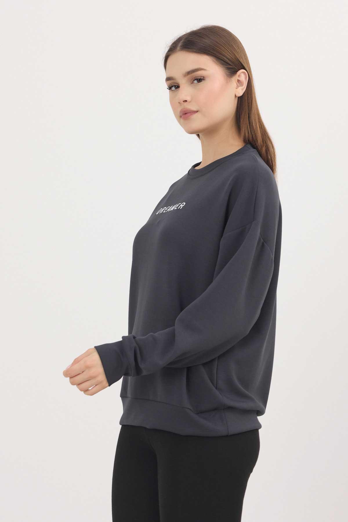 Antrasit Dreamer Nakış Detay Oysho Sweat 4004 - 6