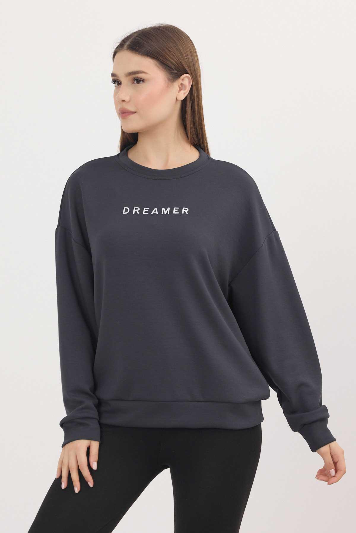 Antrasit Dreamer Nakış Detay Oysho Sweat 4004 - 7