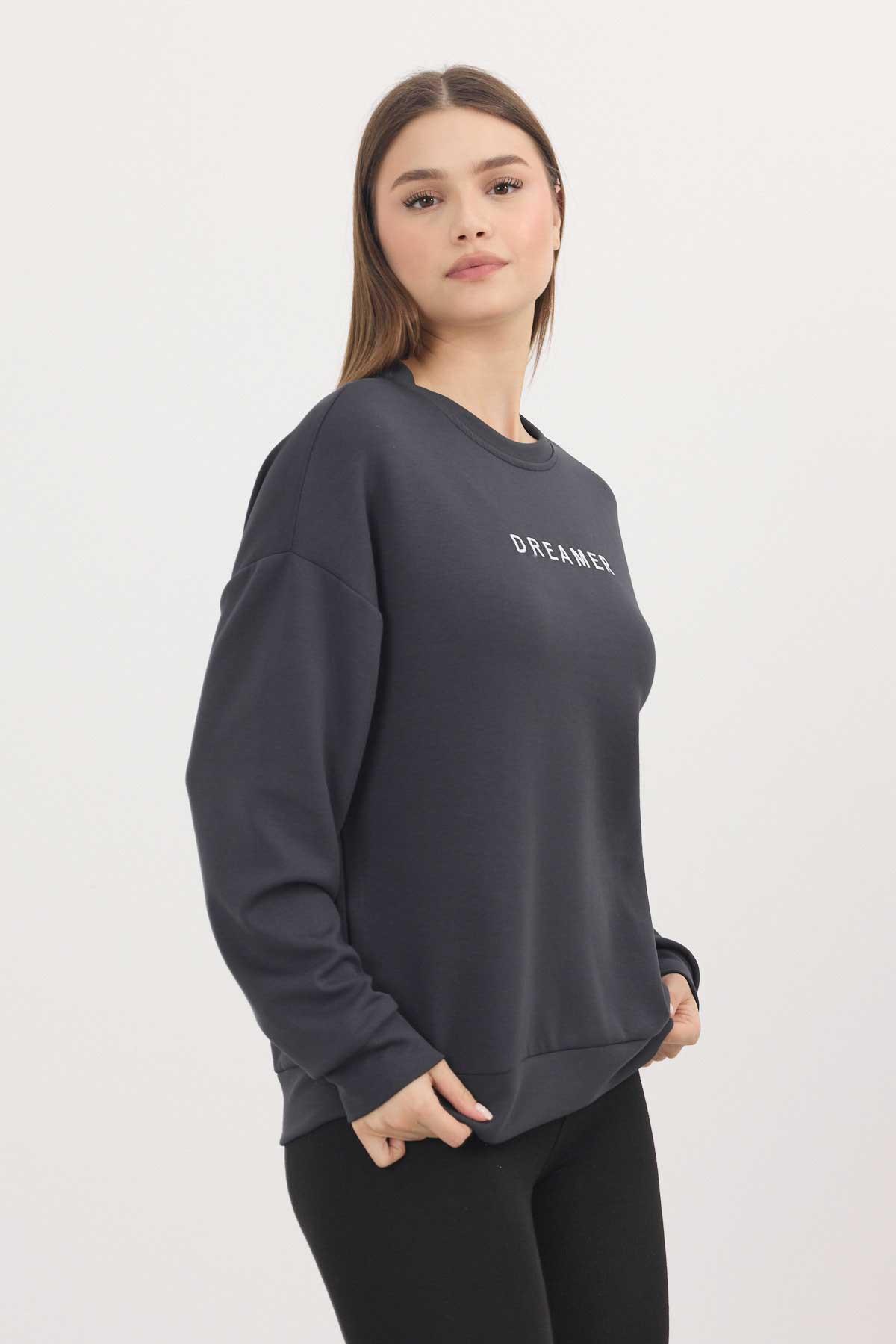 Antrasit Dreamer Nakış Detay Oysho Sweat 4004 - 8
